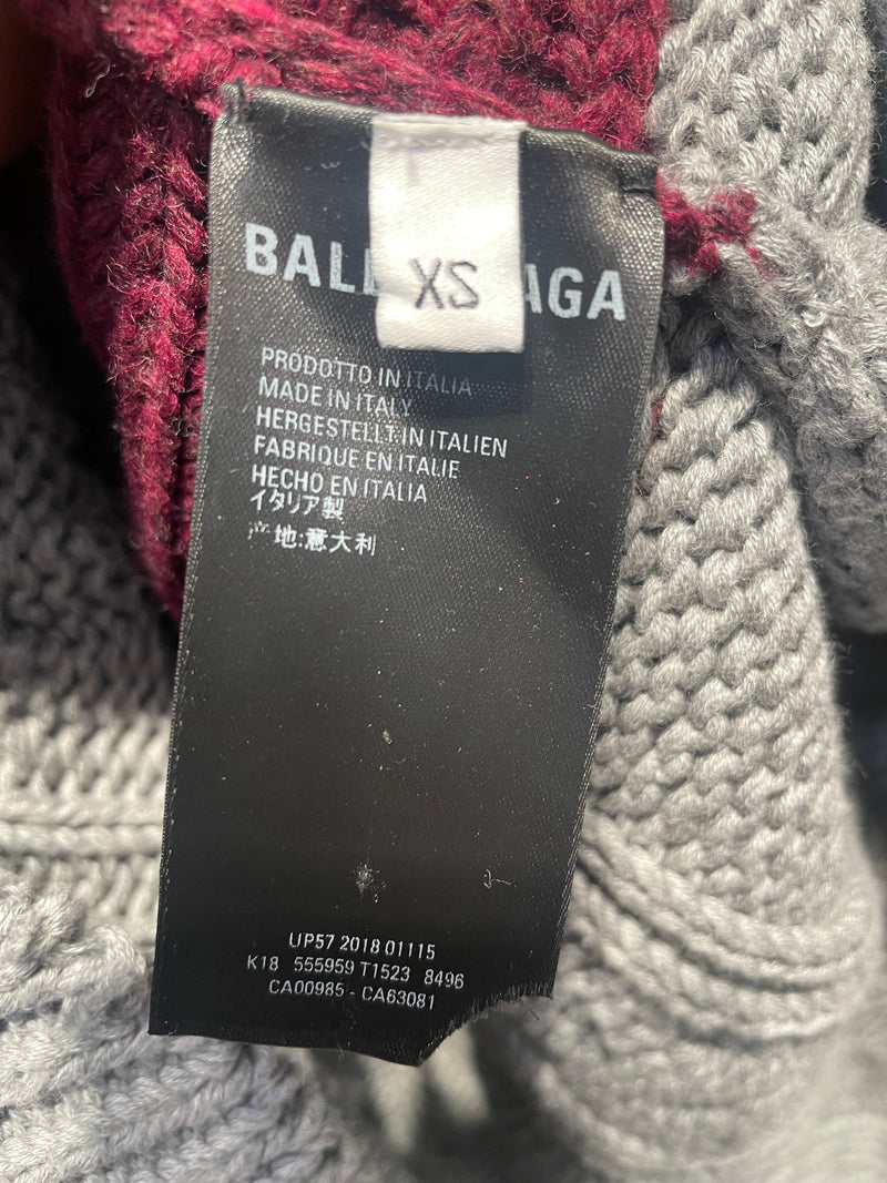 BALENCIAGA/Heavy Cardigan/XS/Stripe/Wool/NVY/GREY/MAROON 1/4 ZIP
