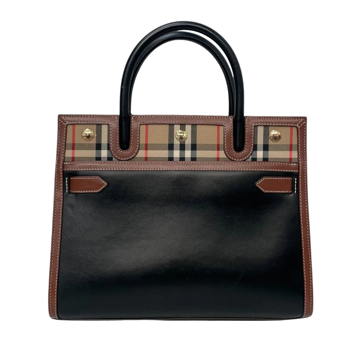 BURBERRY LONDON/Hand Bag/Glen Check/Leather/BLK/small two-handle title view 1