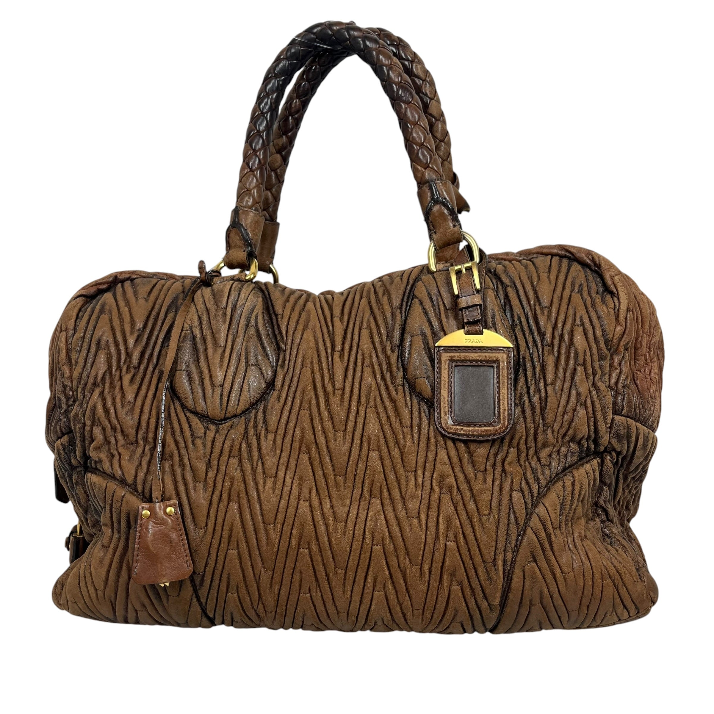 PRADA/Hand Bag/Leather/BRW/Quilted Wrinkle Leather Bag view 1