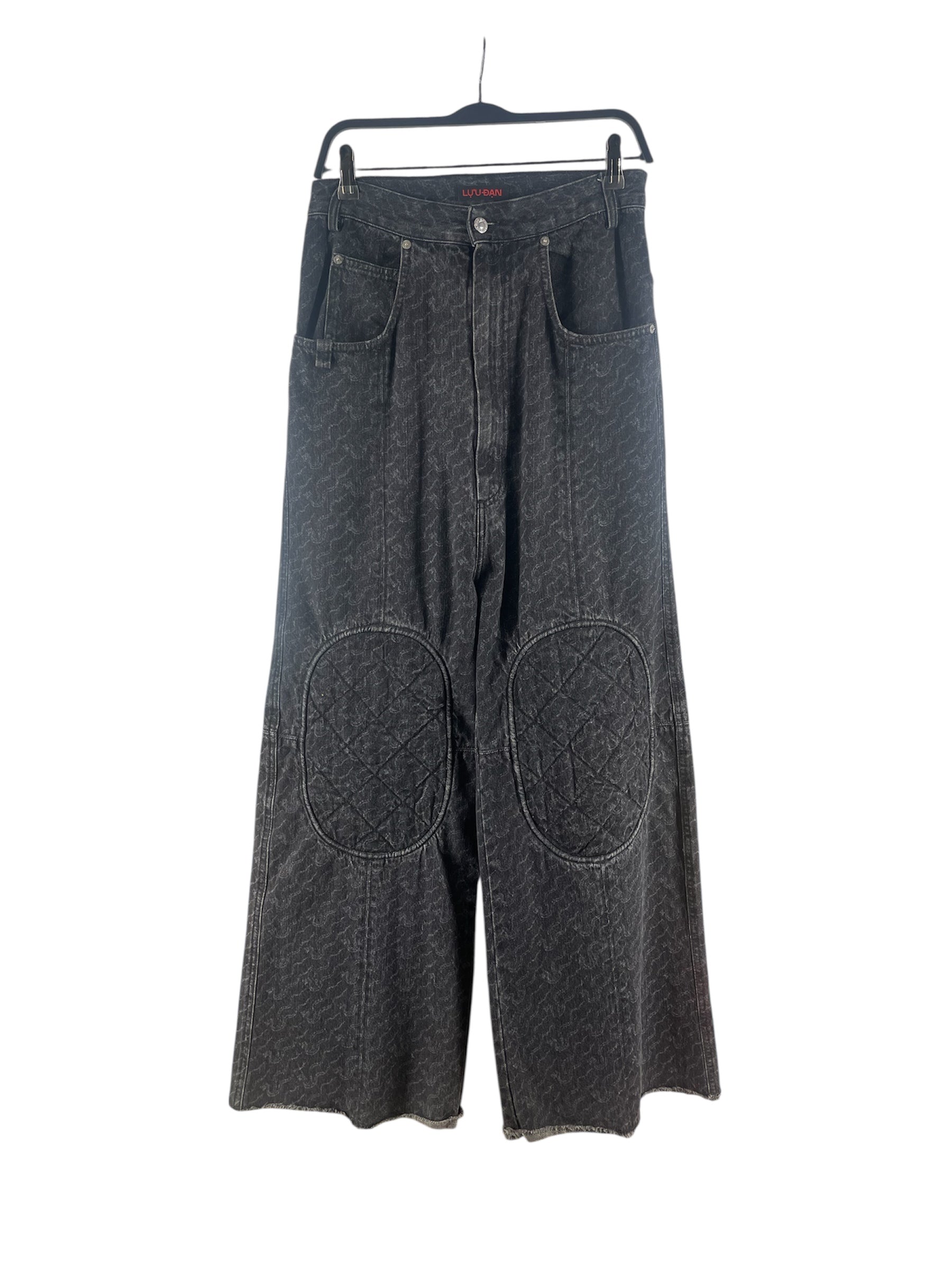 LU'U DAN/Straight Pants/28/Denim/GRY/All Over Print/KNEE PATCH WIDFE LEG view 1