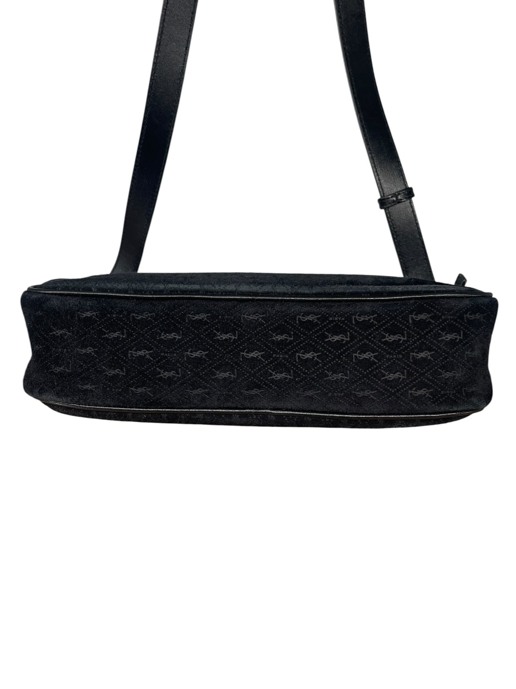SAINT LAURENT/Cross Body Bag/Monogram/Suede/BLK/monogram front zip camera bag view 7