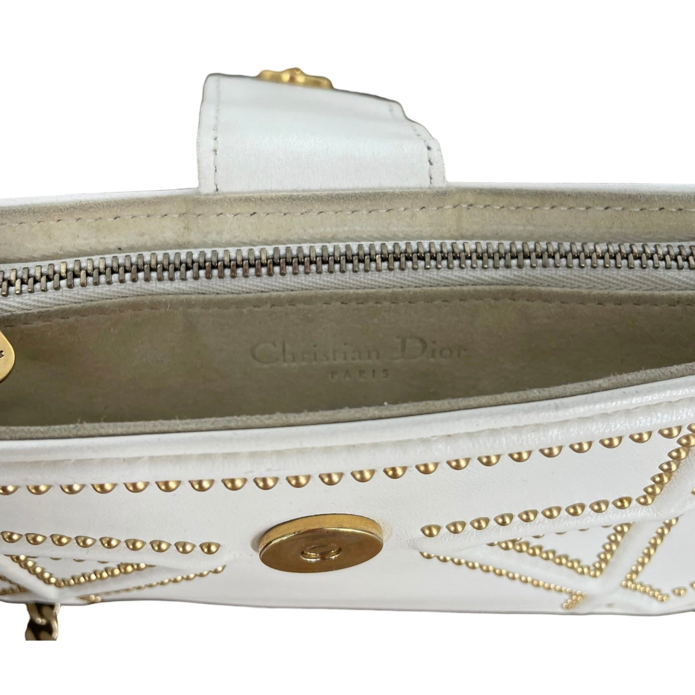 Christian Dior/Cross Body Bag/Leather/WHT/GOLD STUD HARDWARE view 9