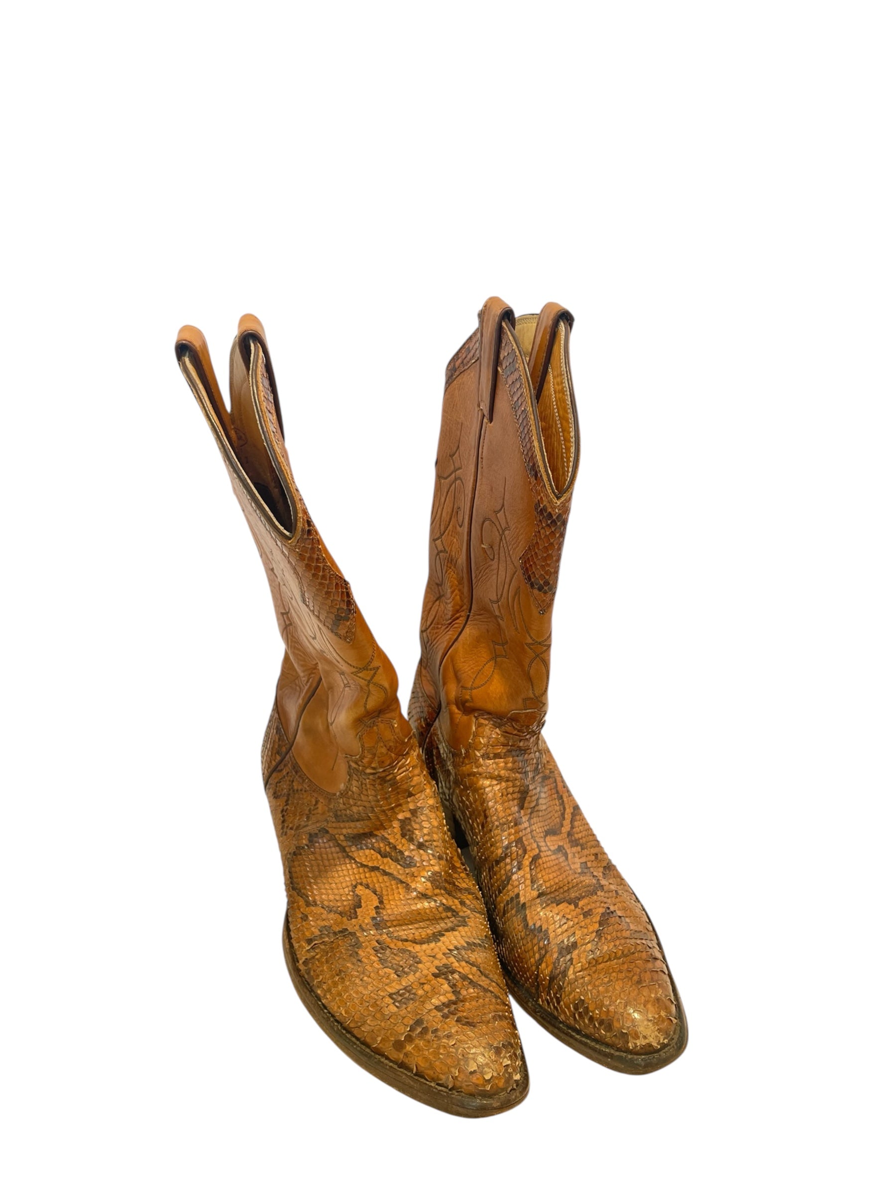 VINTAGE /Cowboy Boots/US 8.5/Animal Pattern/Leather/CML/REAL SNAKE SKIN view 1