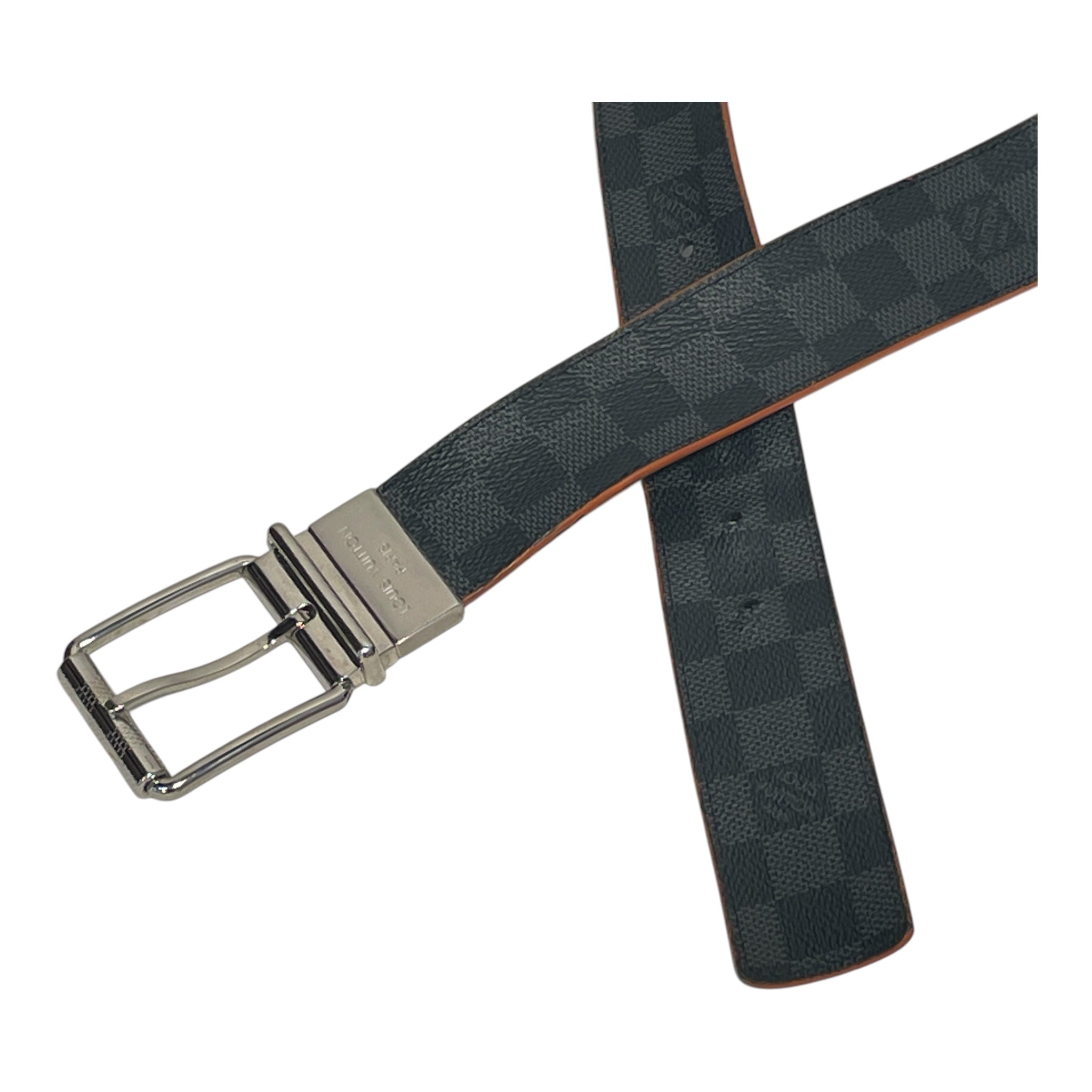 LOUIS VUITTON/Belt/Gingham Check/Leather/GRY/orange view 2