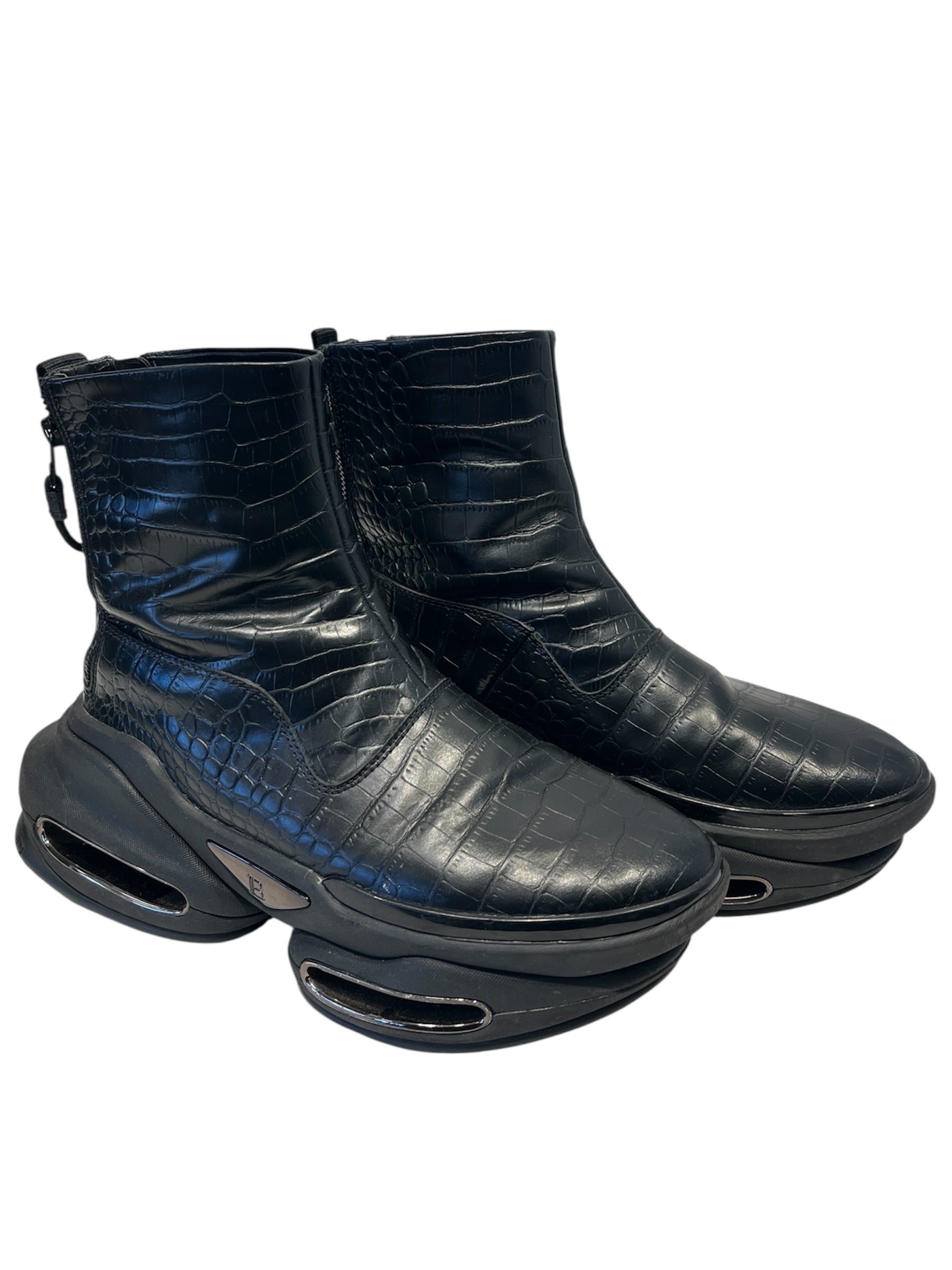 BALMAIN/Hi-Sneakers/US 8/Animal Pattern/Leather/BLK/U-Tip/DOUBLE ZIP/CHUNKY view 1