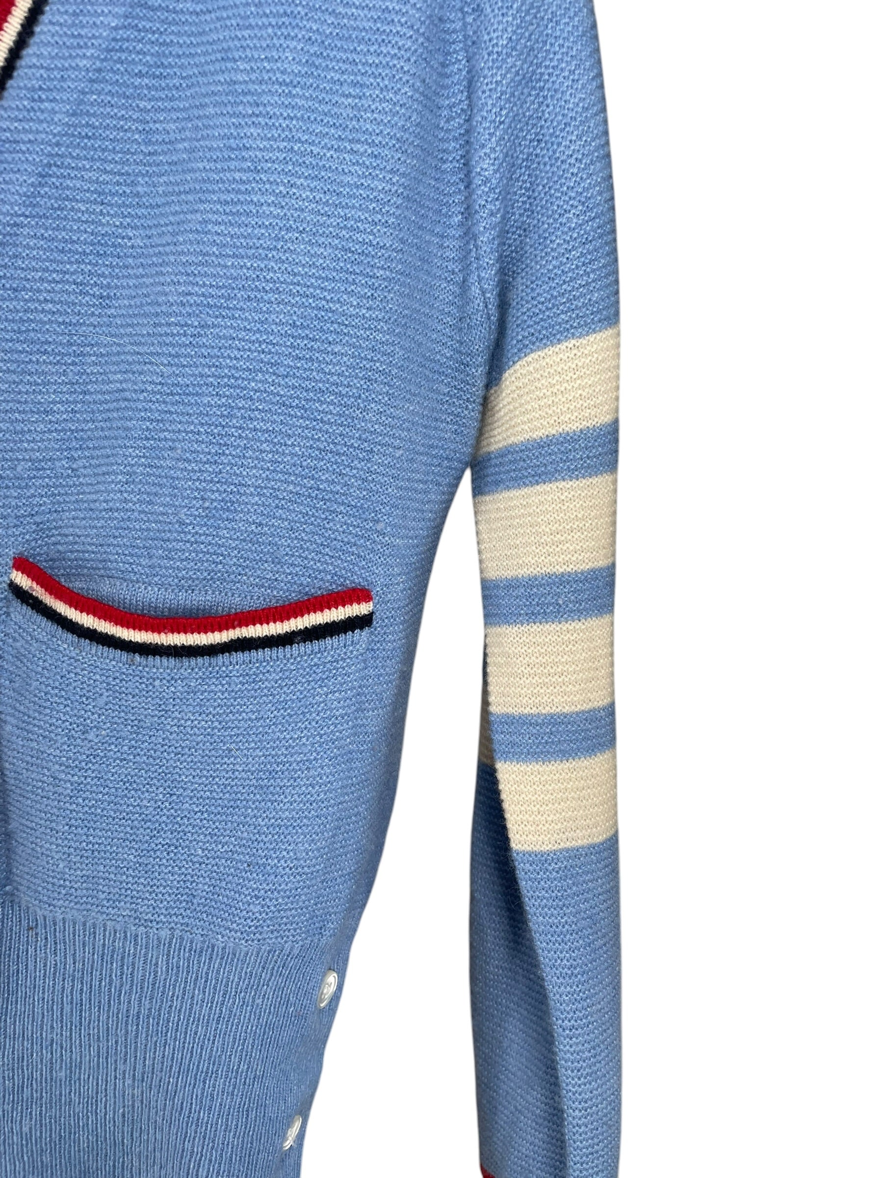 THOM BROWNE. NEW YORK/Cardigan/0/Wool/BLU/CROPPED STRIPE CARDIGAN view 5
