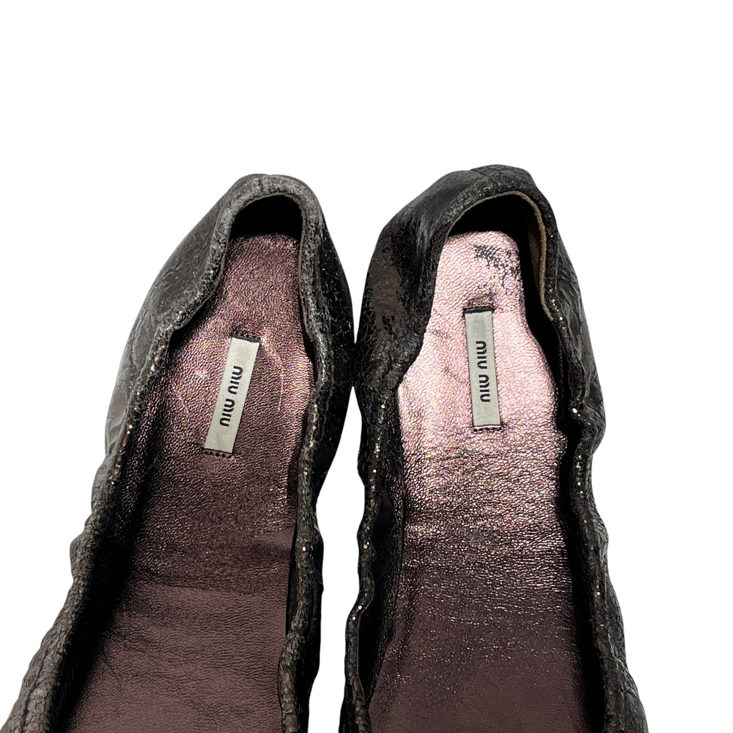 MIU MIU/Flat Shoes/EU 36/Leather/BLK/U-Tip/crinkled fabric / large buckle view 3
