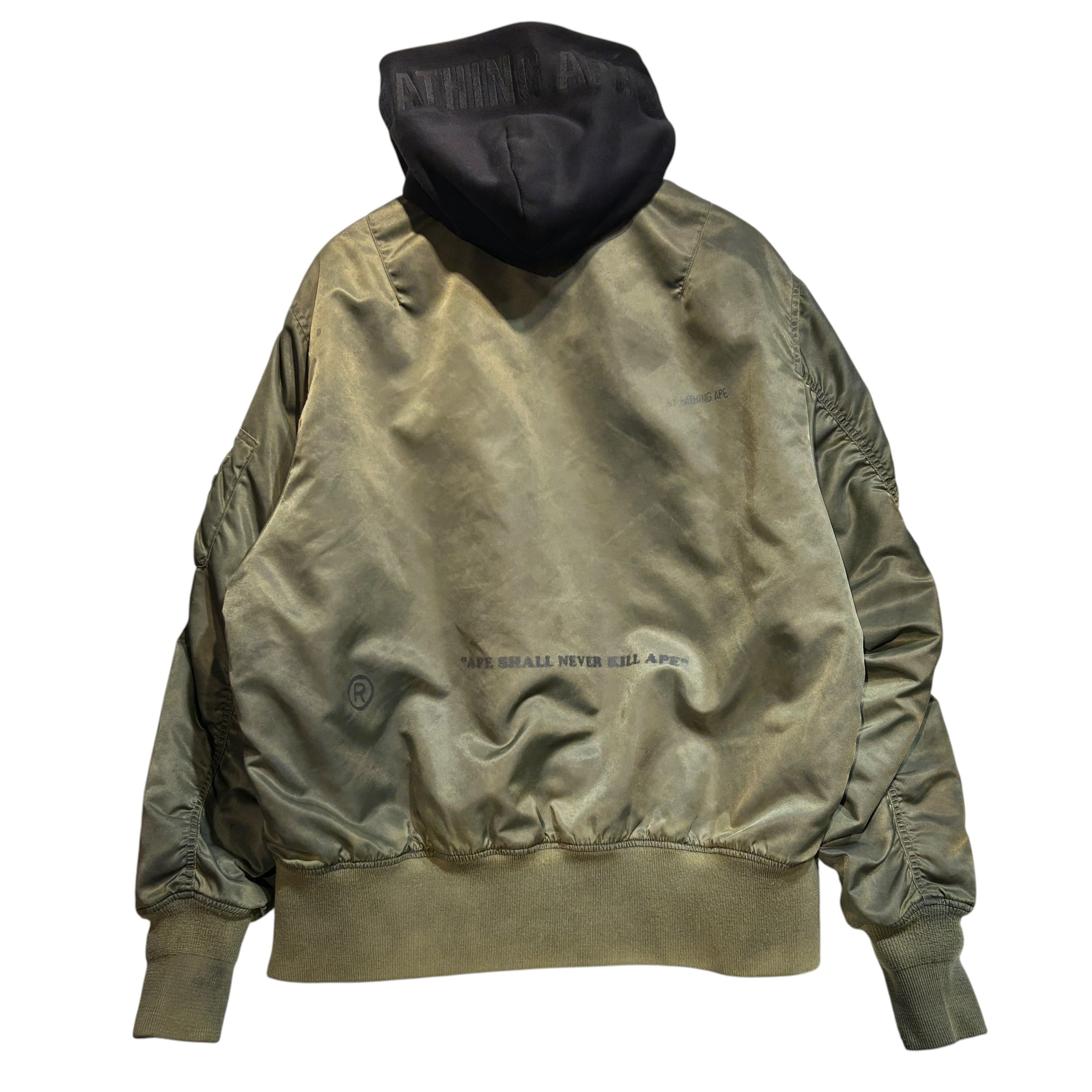 A BATHING APE/Puffer Jkt/XL/Nylon/GRN/BOMBER HOODED JACKET view 2