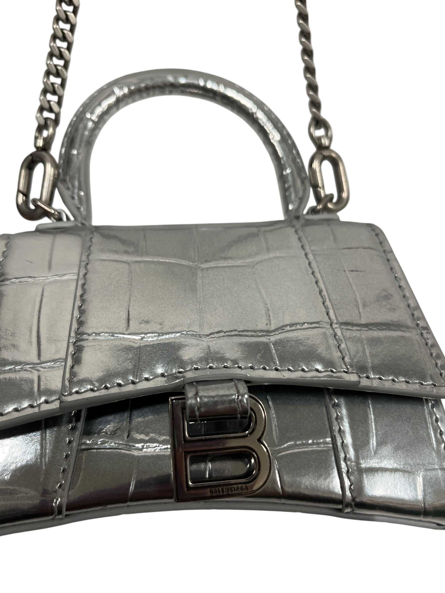 BALENCIAGA/Cross Body Bag/Leather/SLV/PATENT HOURGLASS MINI view 5