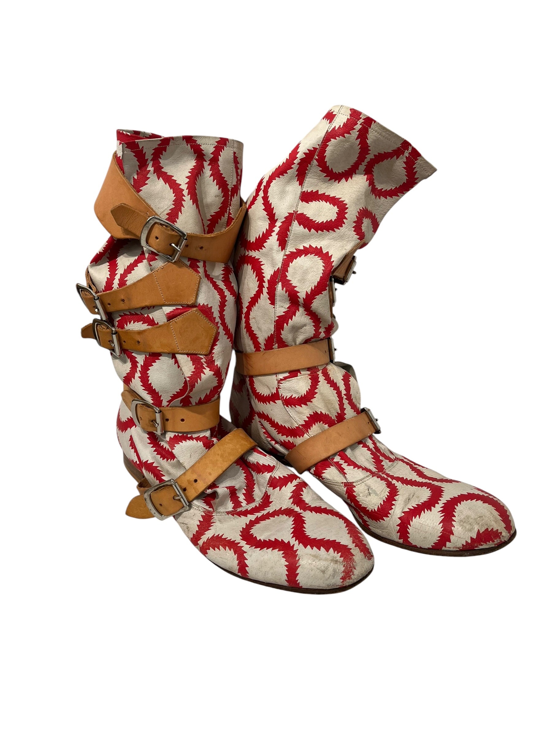 Vivienne Westwood/Boots/EU 44/All Over Print/Leather/RED/PIRATE PATTERN BUCKLE BOOT view 1