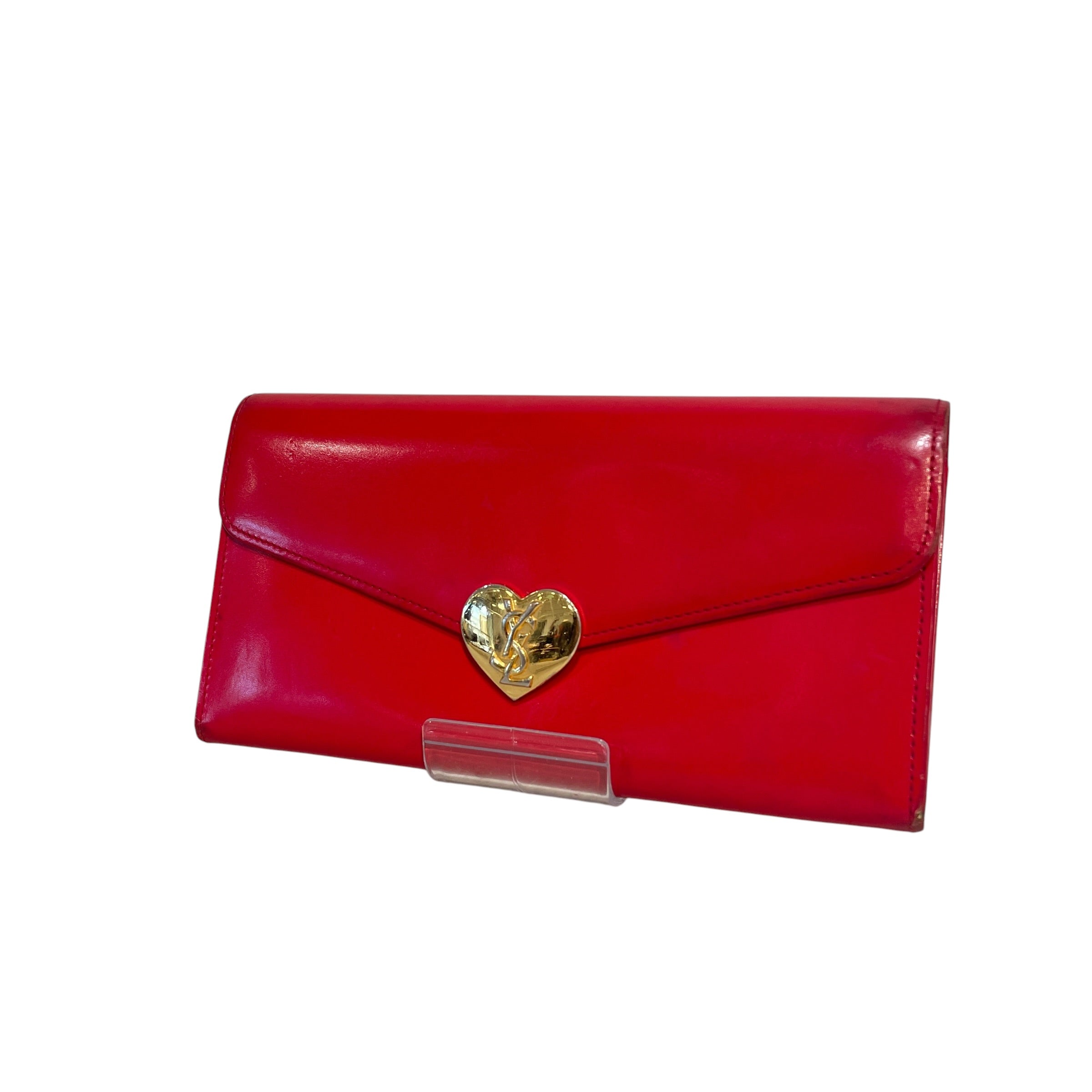 YVES SAINT LAURENT/Long Wallet/Leather/RED/L's/Heart Clasp Wallet view 1