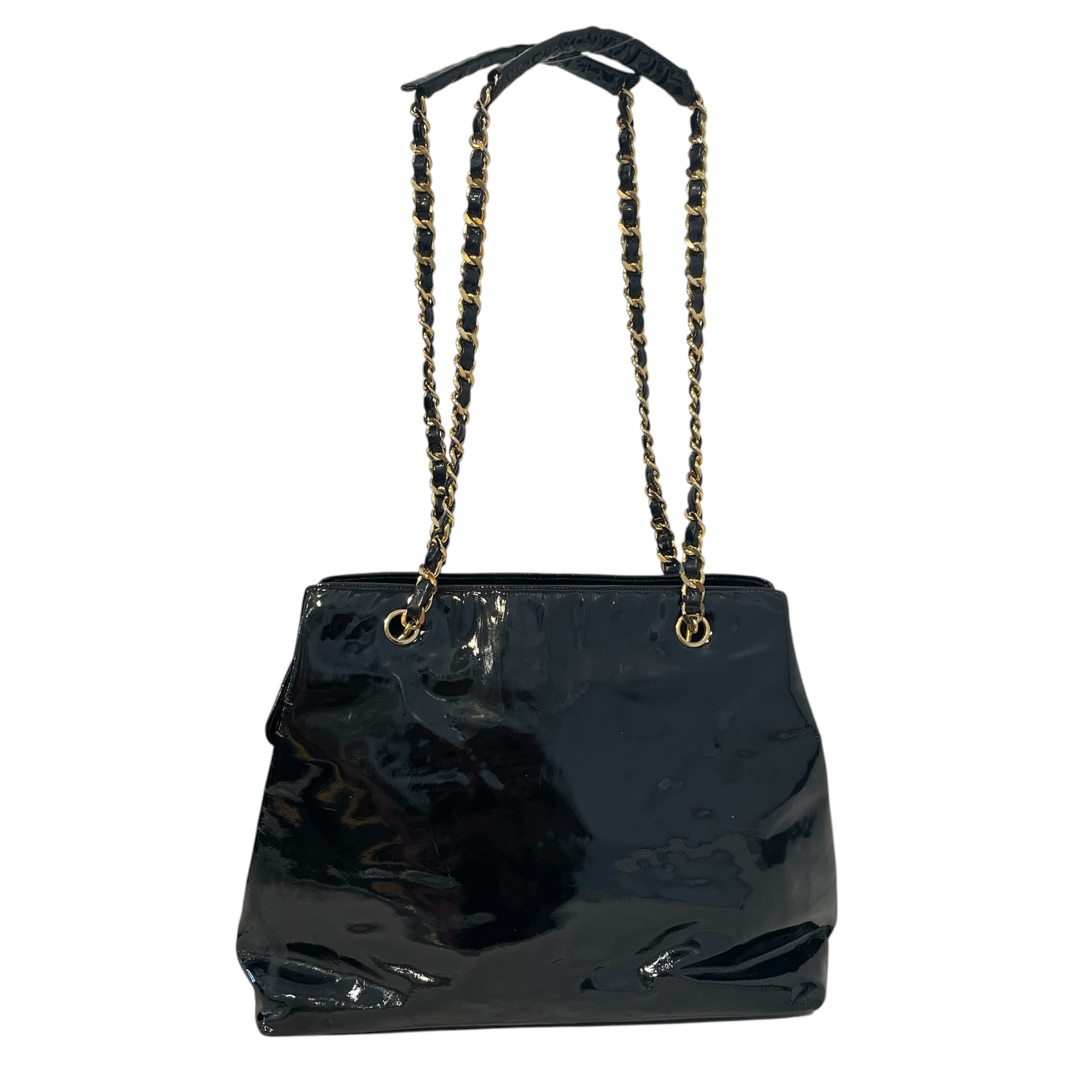 CHANEL/Tote Bag/Leather/BLK/Chain Link Tote view 2