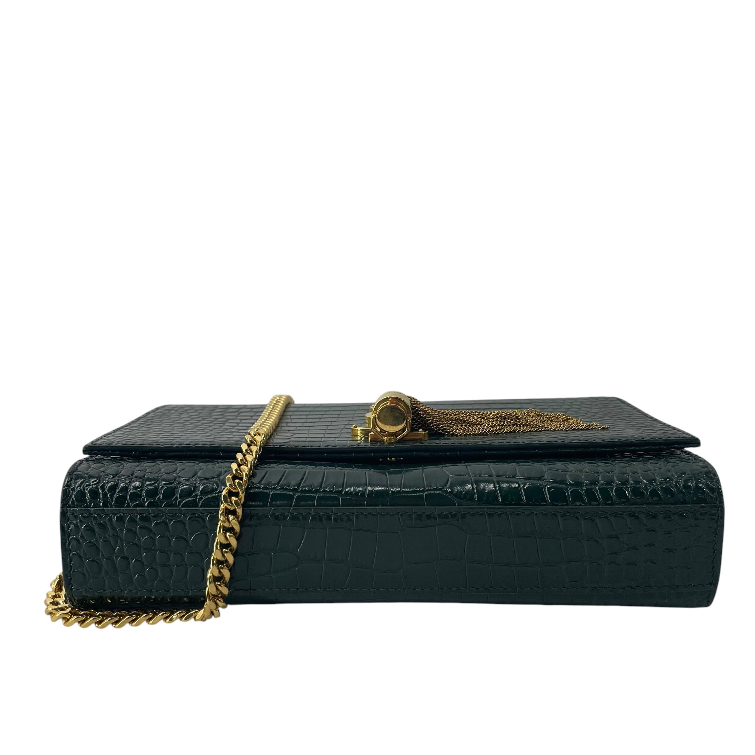 YVES SAINT LAURENT/Hand Bag/Leather/GRN/CROCODILE/ GOLD/ TASSEL view 4