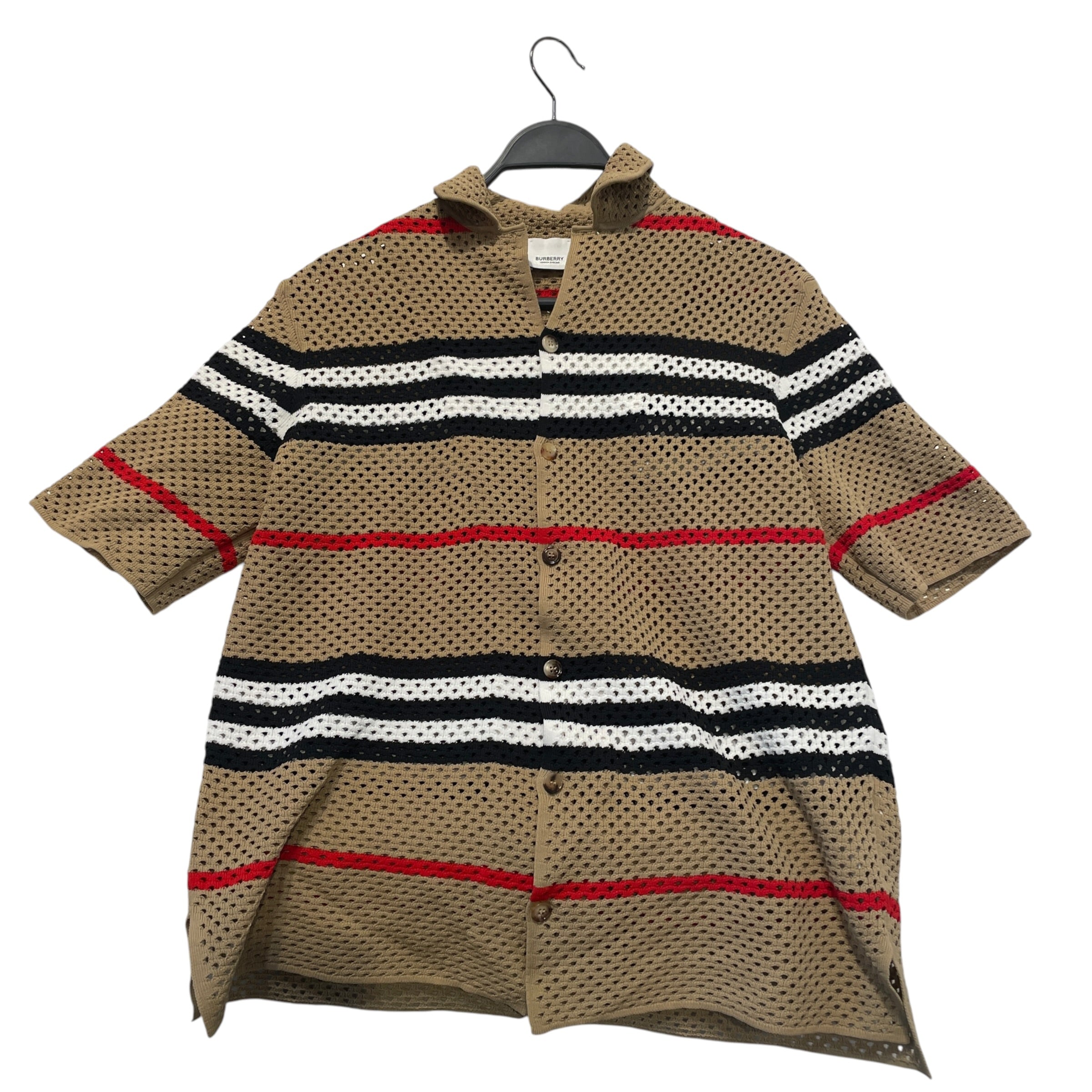 BURBERRY/SS Shirt/S/Cotton/BRW/Stripe/Perferated Woven Top view 1