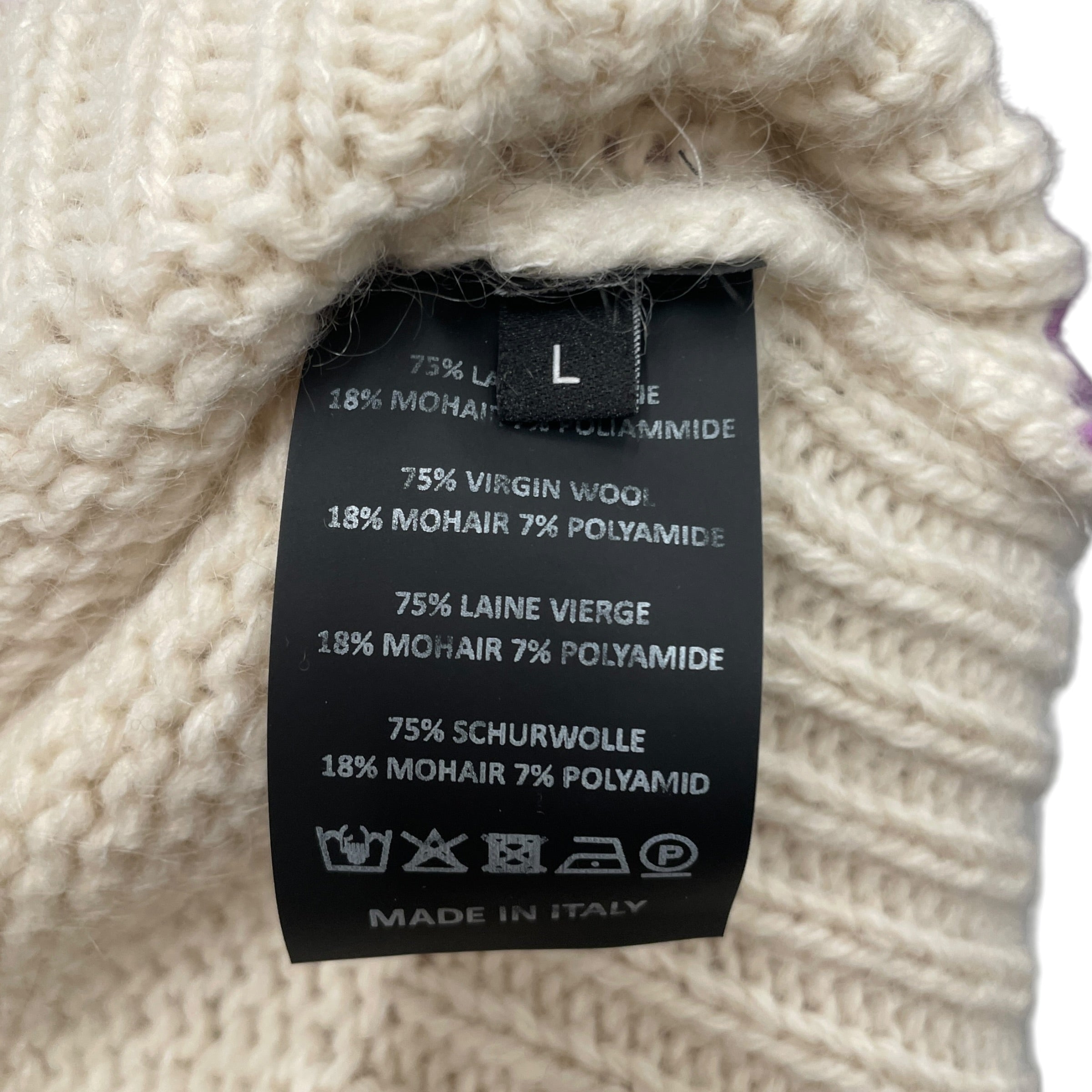 RAF SIMONS/Sweater/L/Wool/WHT/KNIT CONTRAST DETAIL view 4