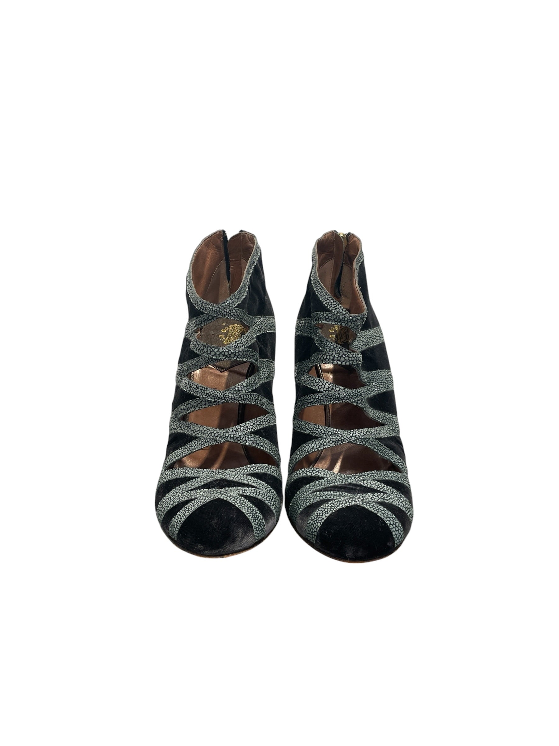 roberto cavalli/Heels/US 9/Velour/GRN/animal green cut outs view 4