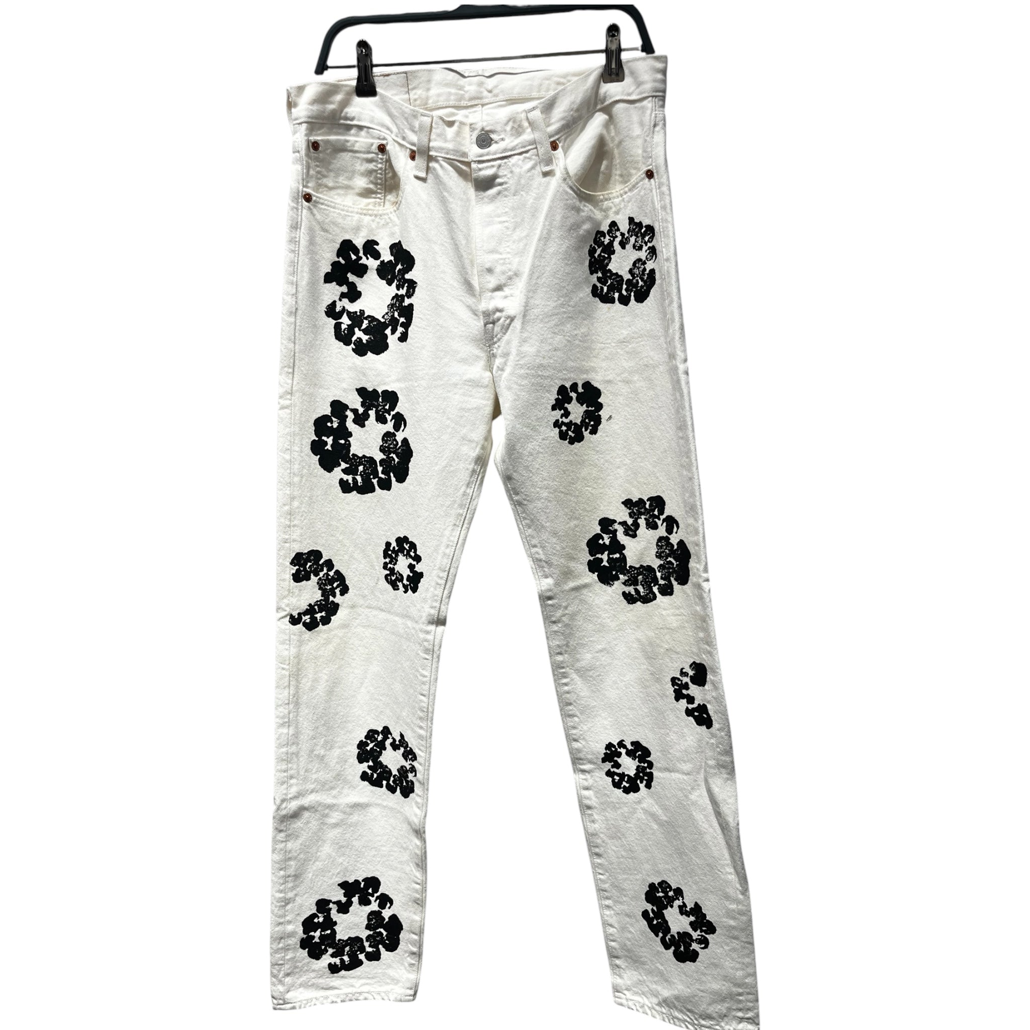 DENIM TEARS/Pants/34/Cotton/WHT/Graphic/White, Black Print view 1