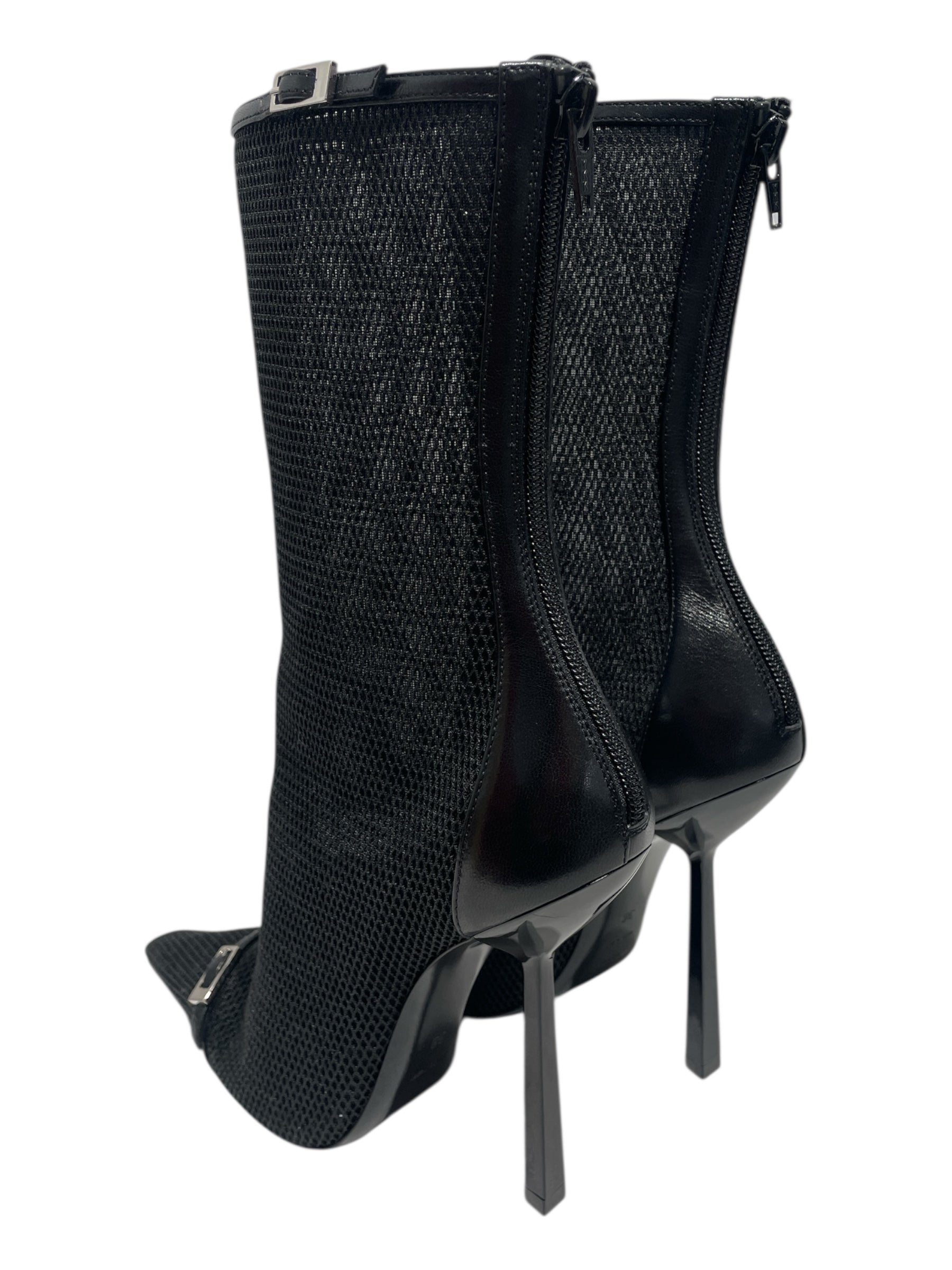 SAINT LAURENT/Booties/EU 38/BLK/Oxalis Mesh Pointed Heel Boot view 2