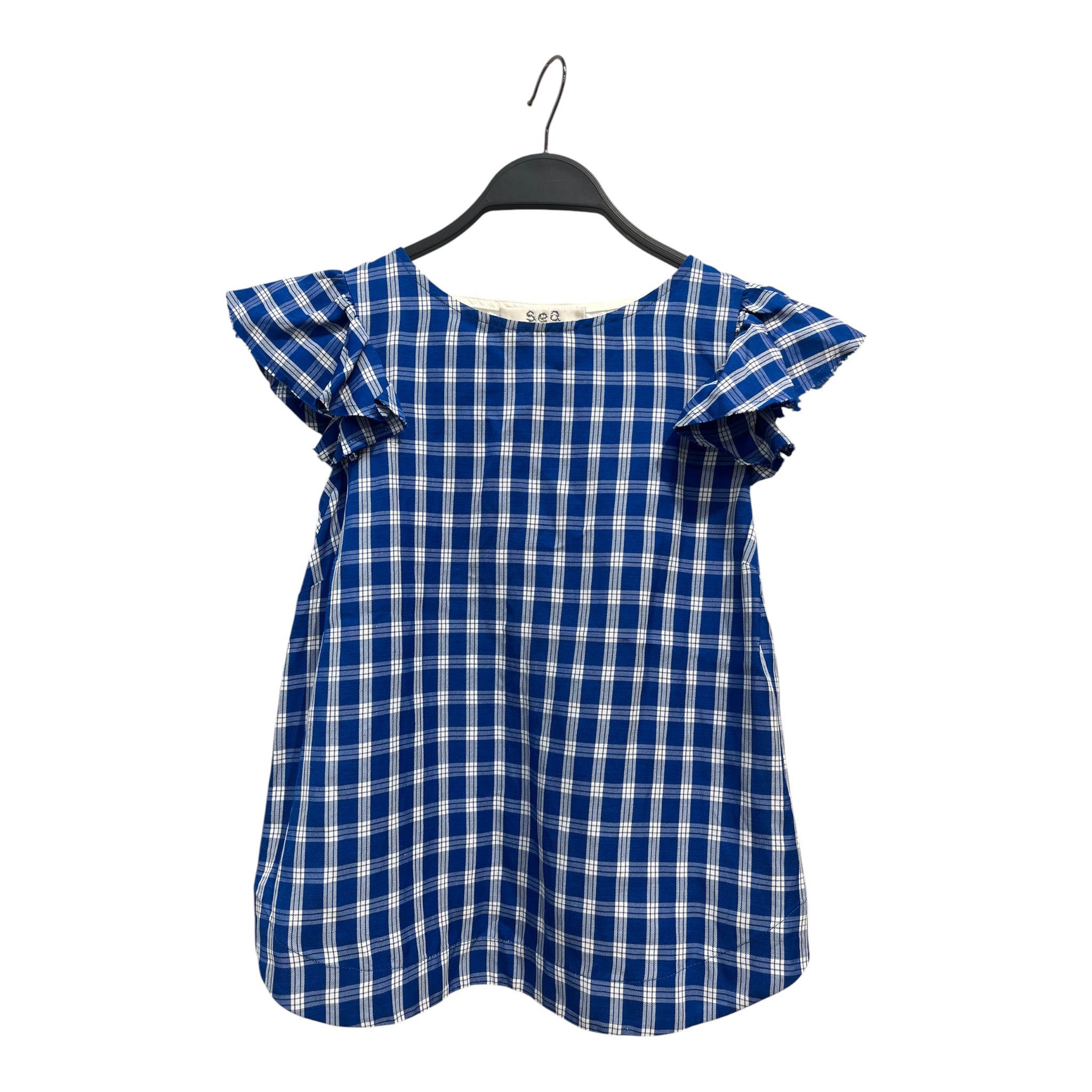 Sea NEW YORK/Blouse/0/Plaid/Linen/BLU/WHITE LACE BACK WHITE RUFFLE view 1