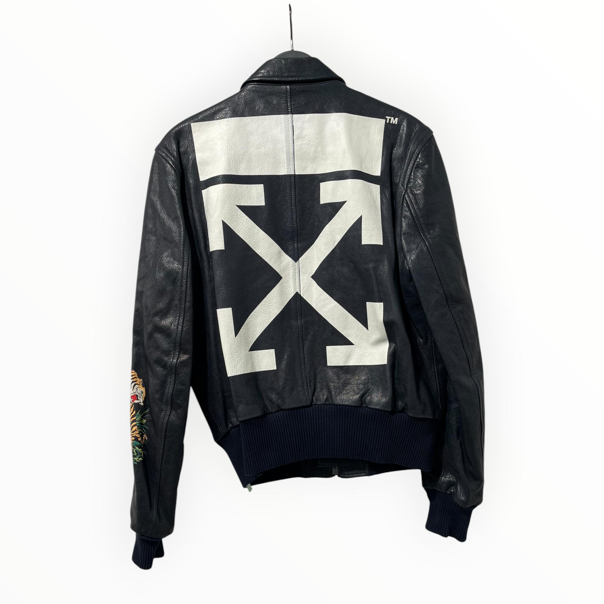 OFF-WHITE/Jacket/S/Leather/NVY/All Over Print/LEATHER AVIATOR BOMBER view 2