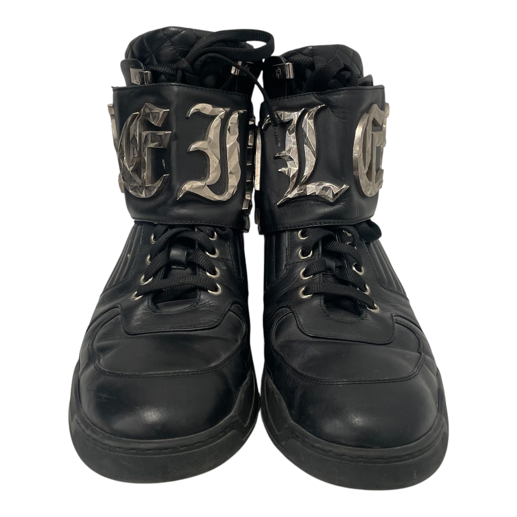 PHILIPP PLEIN/Hi-Sneakers/US 11/Leather/BLK/STUDDED/ STRAP/ SILVER view 4