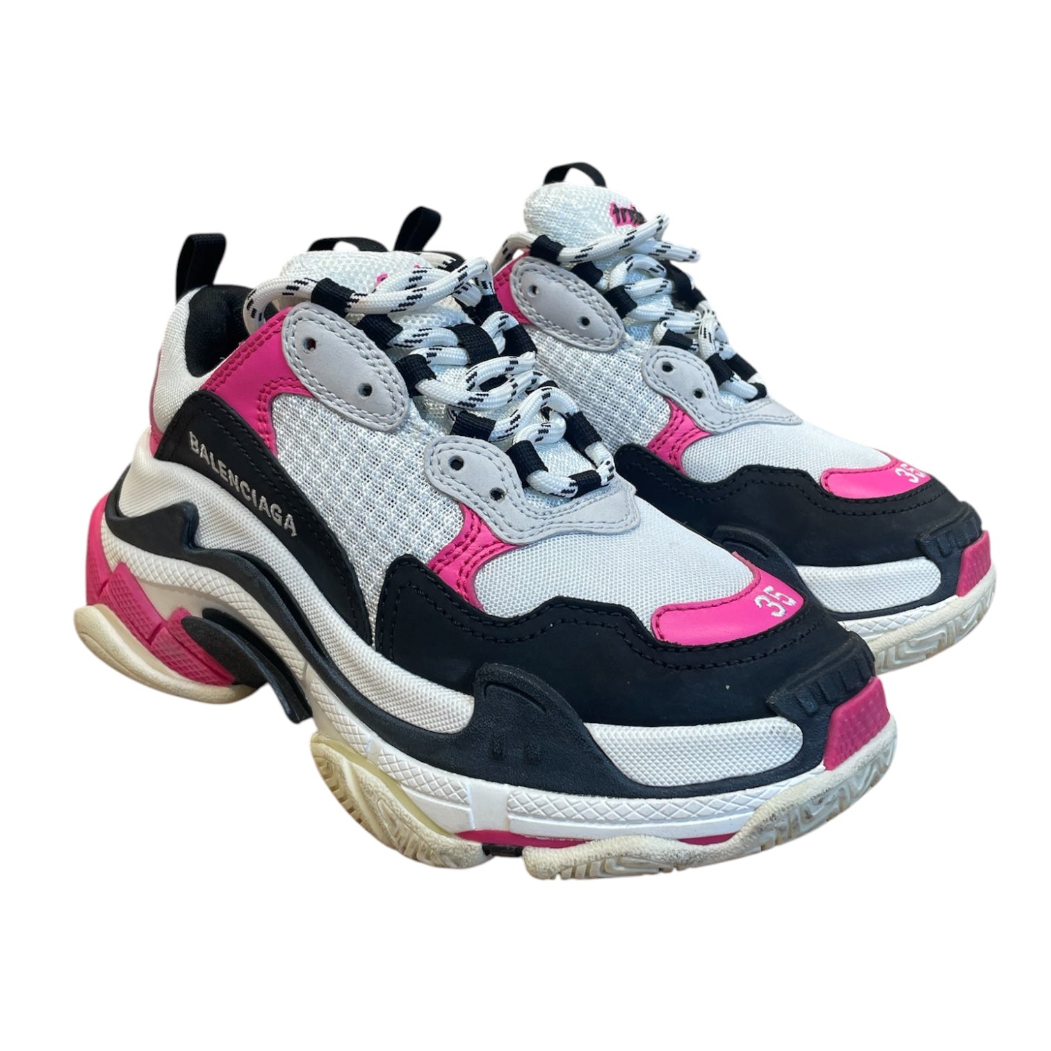 BALENCIAGA/Low-Sneakers/US 5/Cotton/WHT/triple s/pnk accent/whi blk la view 1