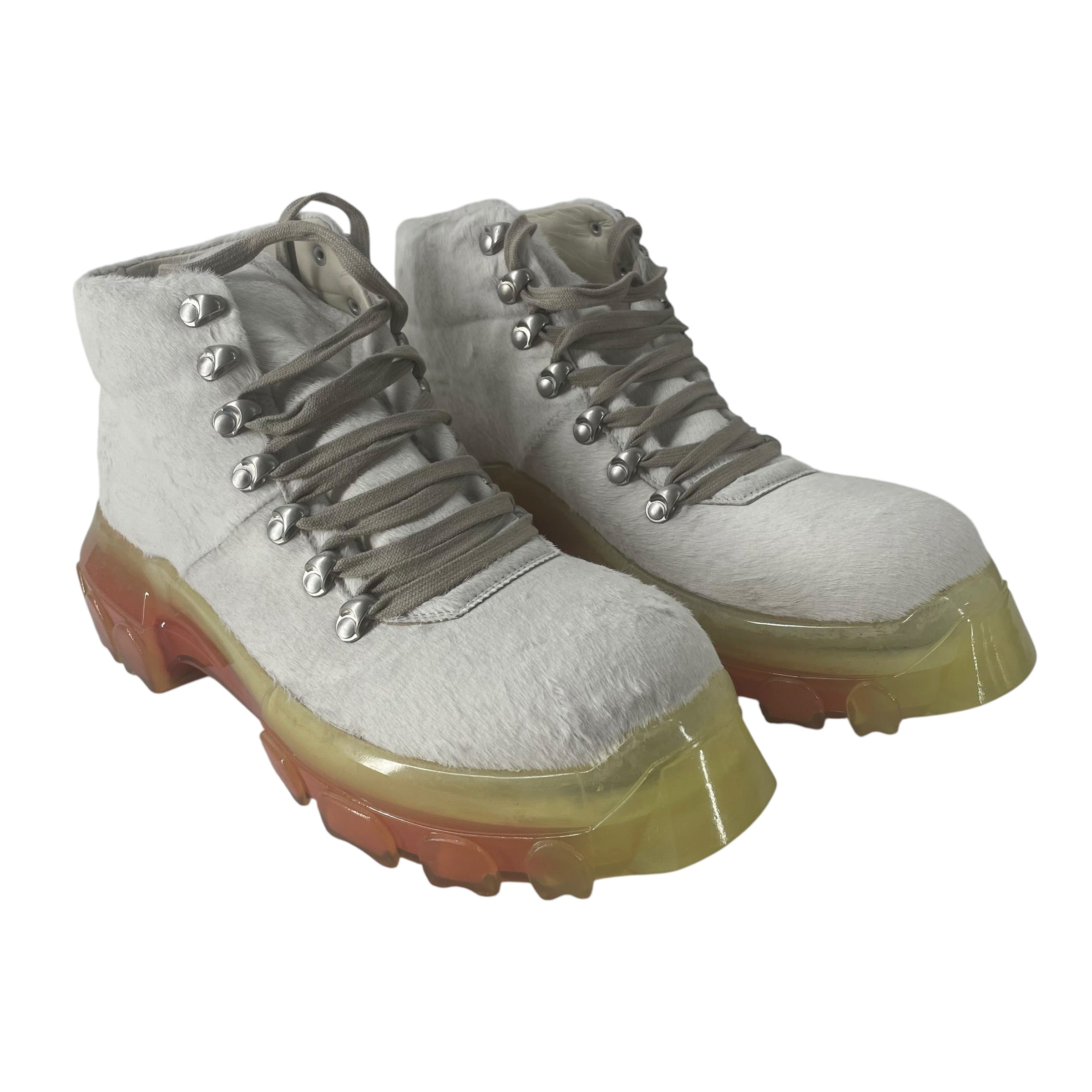 Rick Owens/Lace Up Boots/EU 44/Cowhide/WHT/S20 7888 PONY HAIR TRACTOR view 1