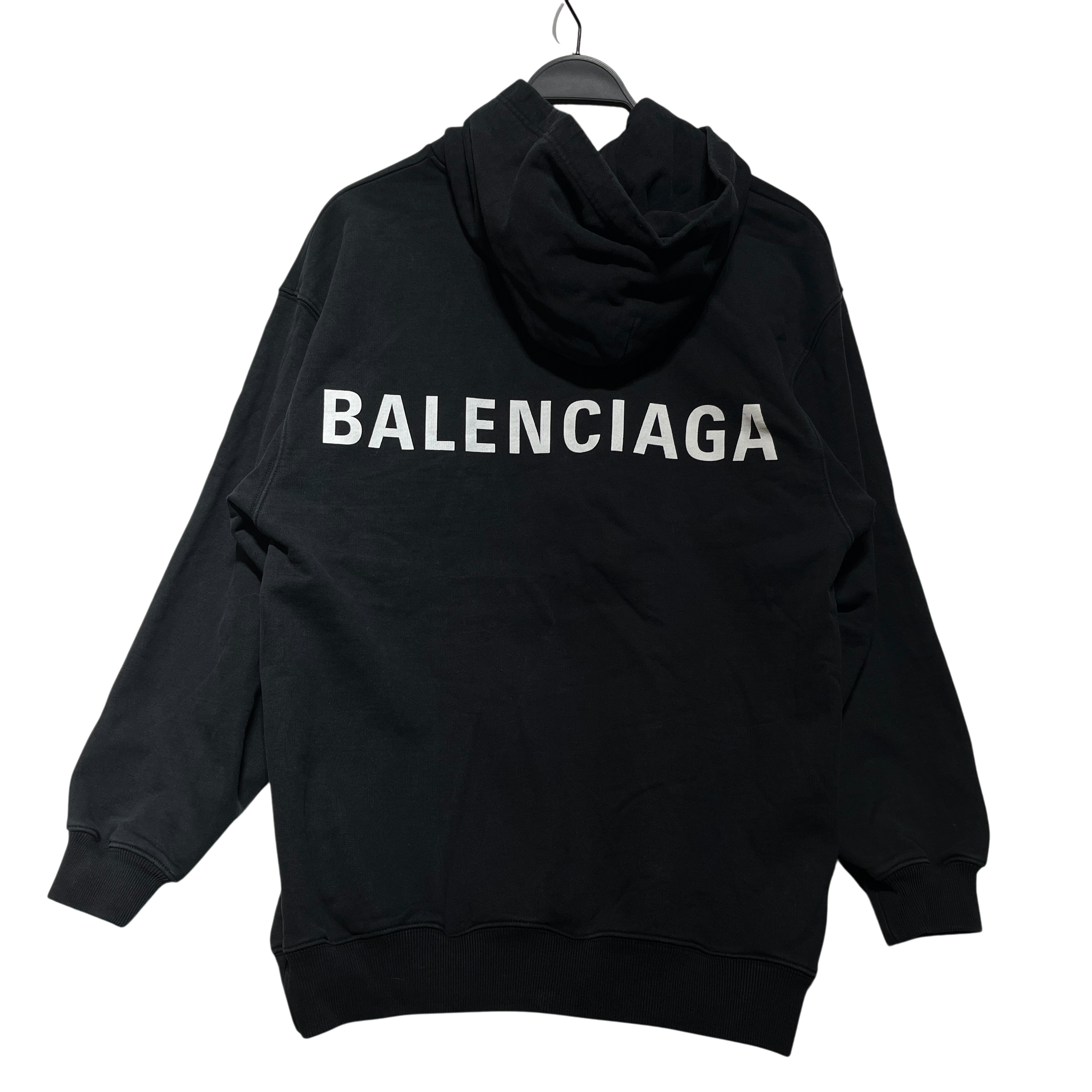 BALENCIAGA/Hoodie/XS/Cotton/BLK/BACK WHITE TEXT LOGO view 2