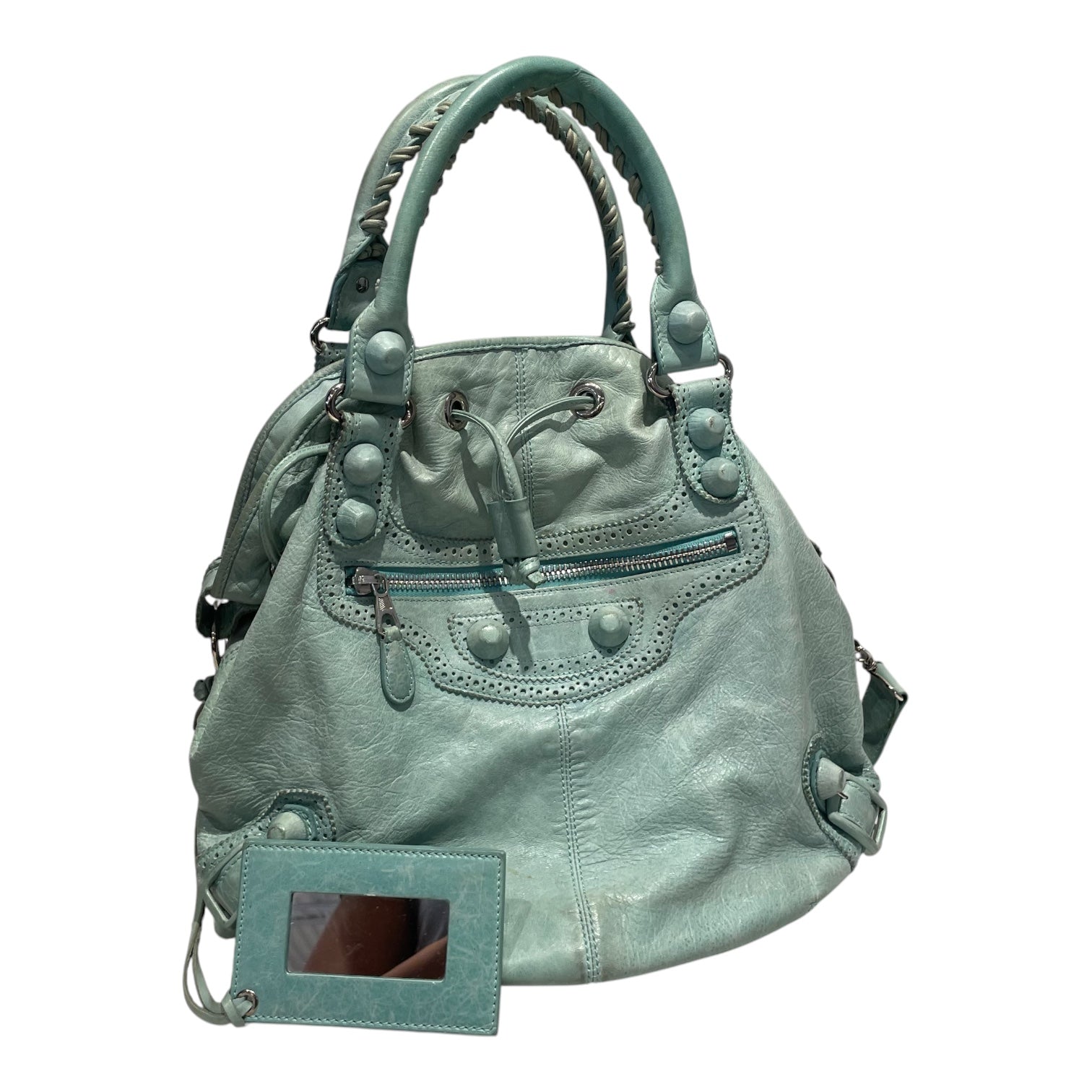 BALENCIAGA/Bag/Leather/BLU/Pompom motocross turquoise view 1