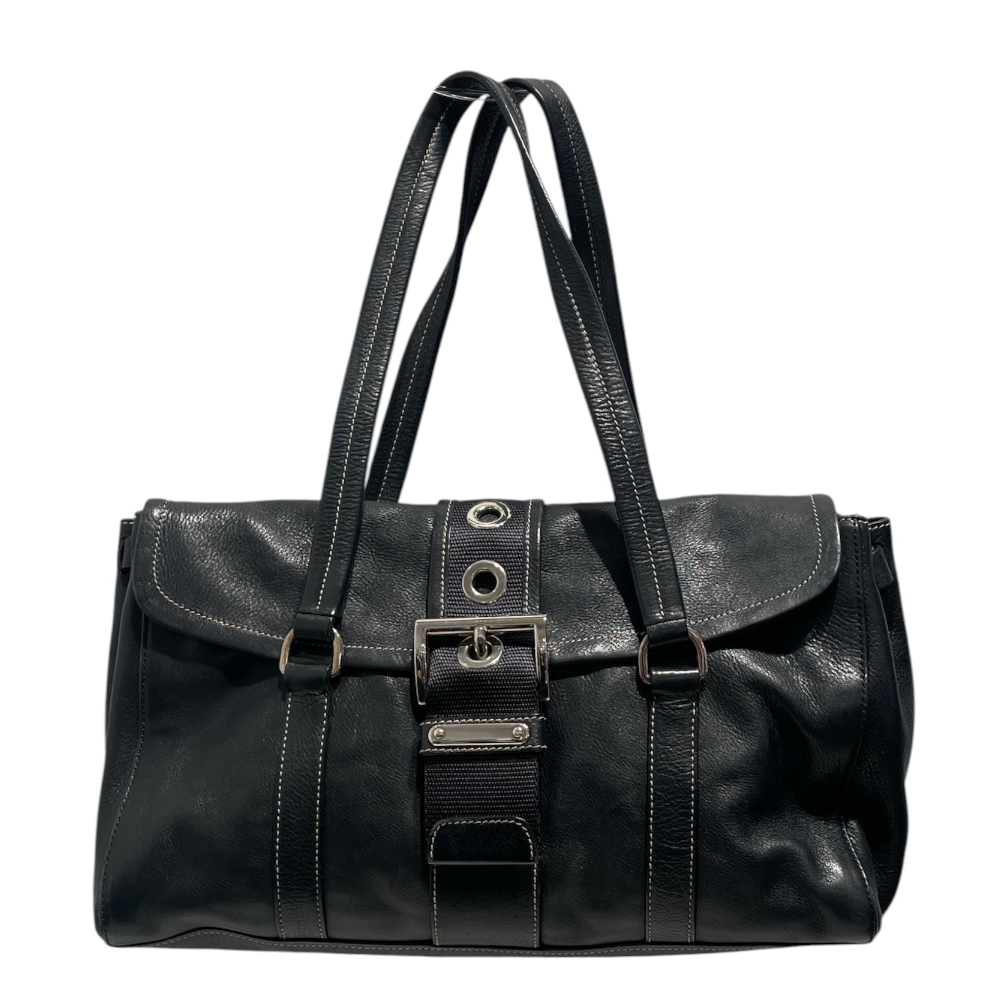 PRADA/Hand Bag/Leather/BLK/Vitello Daino Buckle view 1