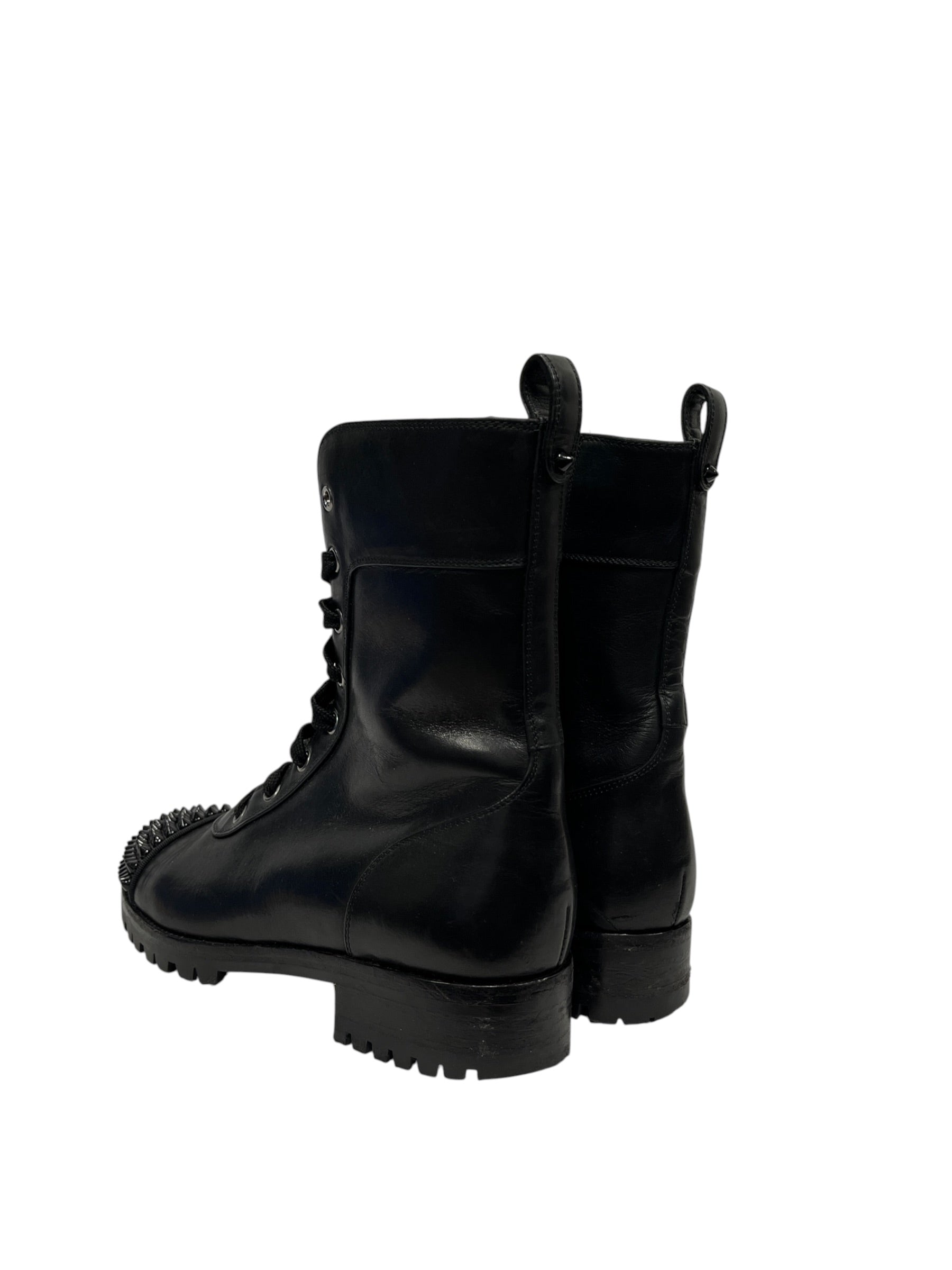 Christian Louboutin/Boots/EU 37/Leather/BLK/Spike toe flat combat boot view 2