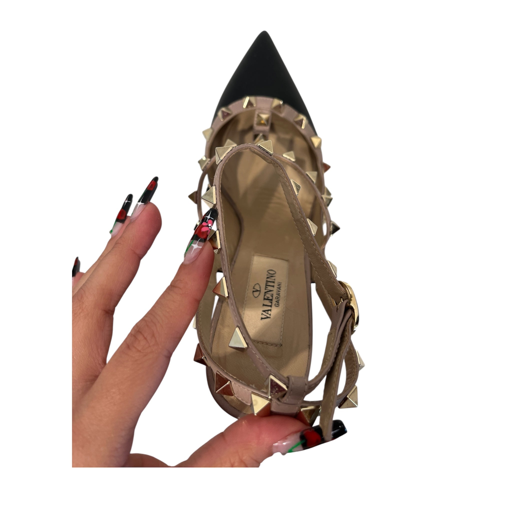 VALENTINO/Heels/EU 36/Leather/BLK/Pointed-Toe/Embellished Caged Pump view 3