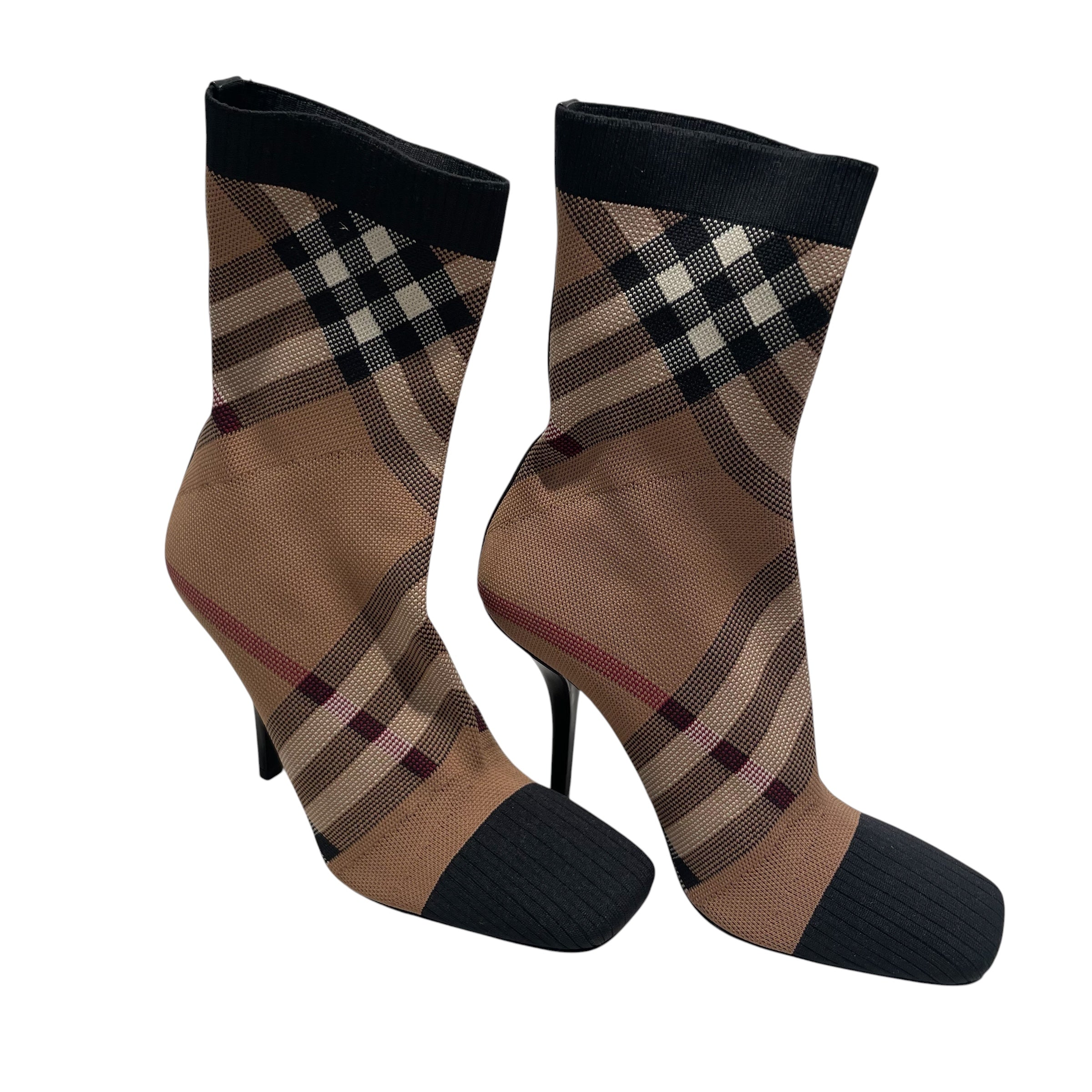 BURBERRY LONDON/Heels/US 7/Plaid/Polyester/MLT/sock boots/knitted/vintage view 1