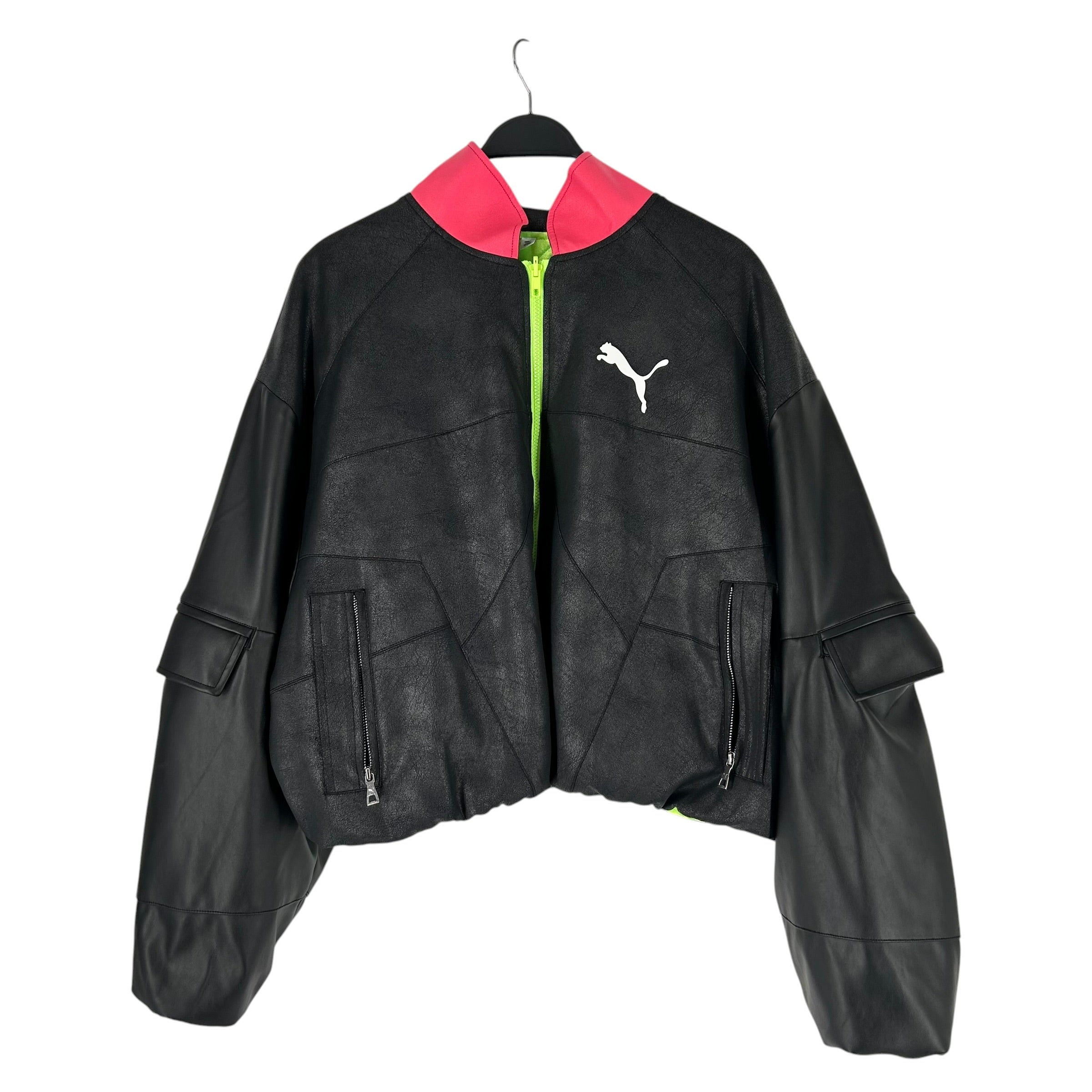 PUMA/Puffer Jkt/S/Leather/BLK/PINK COLLAR view 1