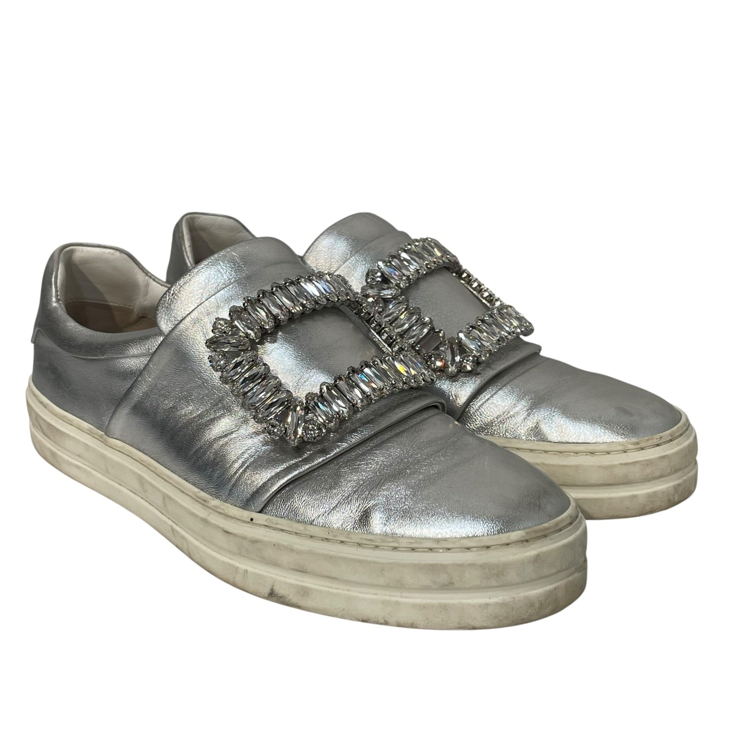 Roger Vivier/Low-Sneakers/EU 36/Leather/SLV/crystal buckle 3d view 1