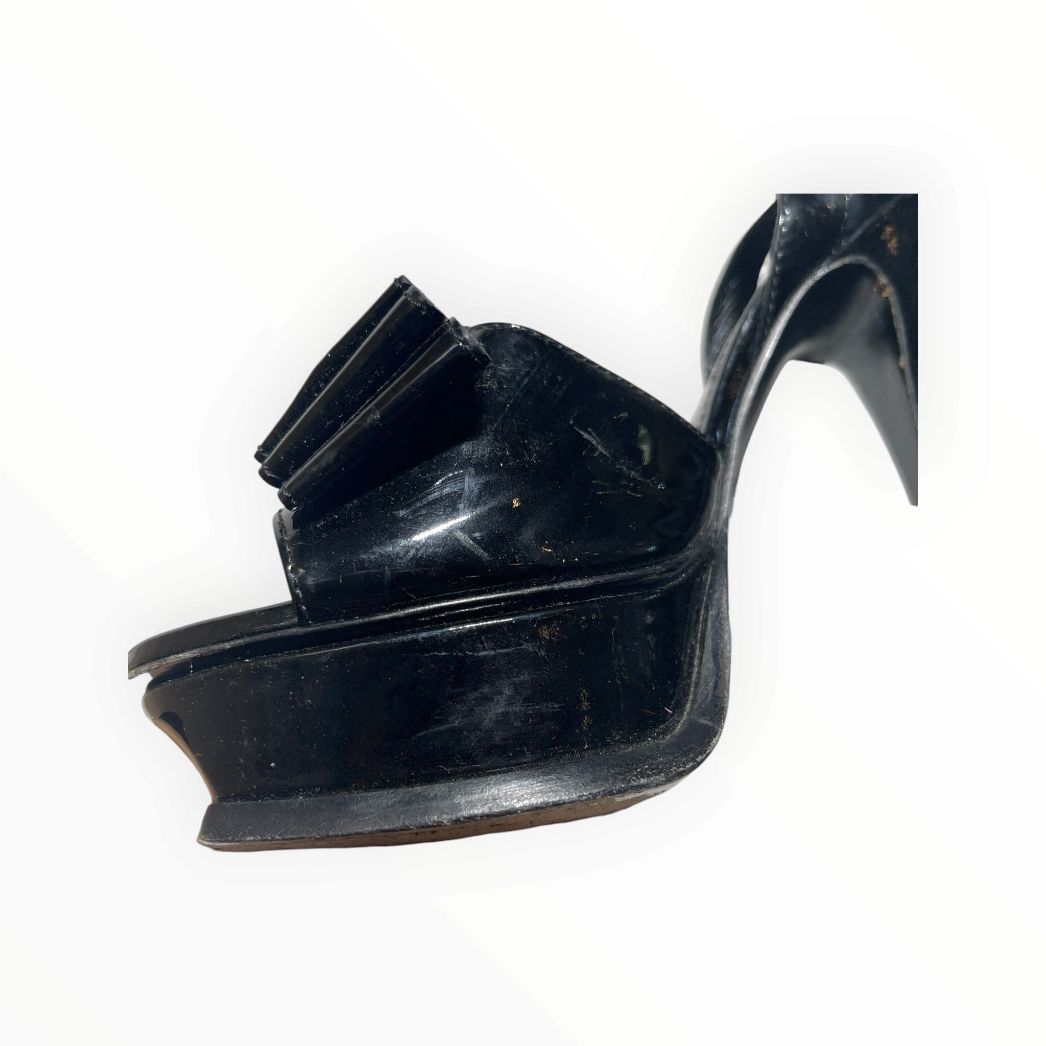 YVES SAINT LAURENT/Heels/EU 37.5/Leather/BLK/patent bow accent view 8