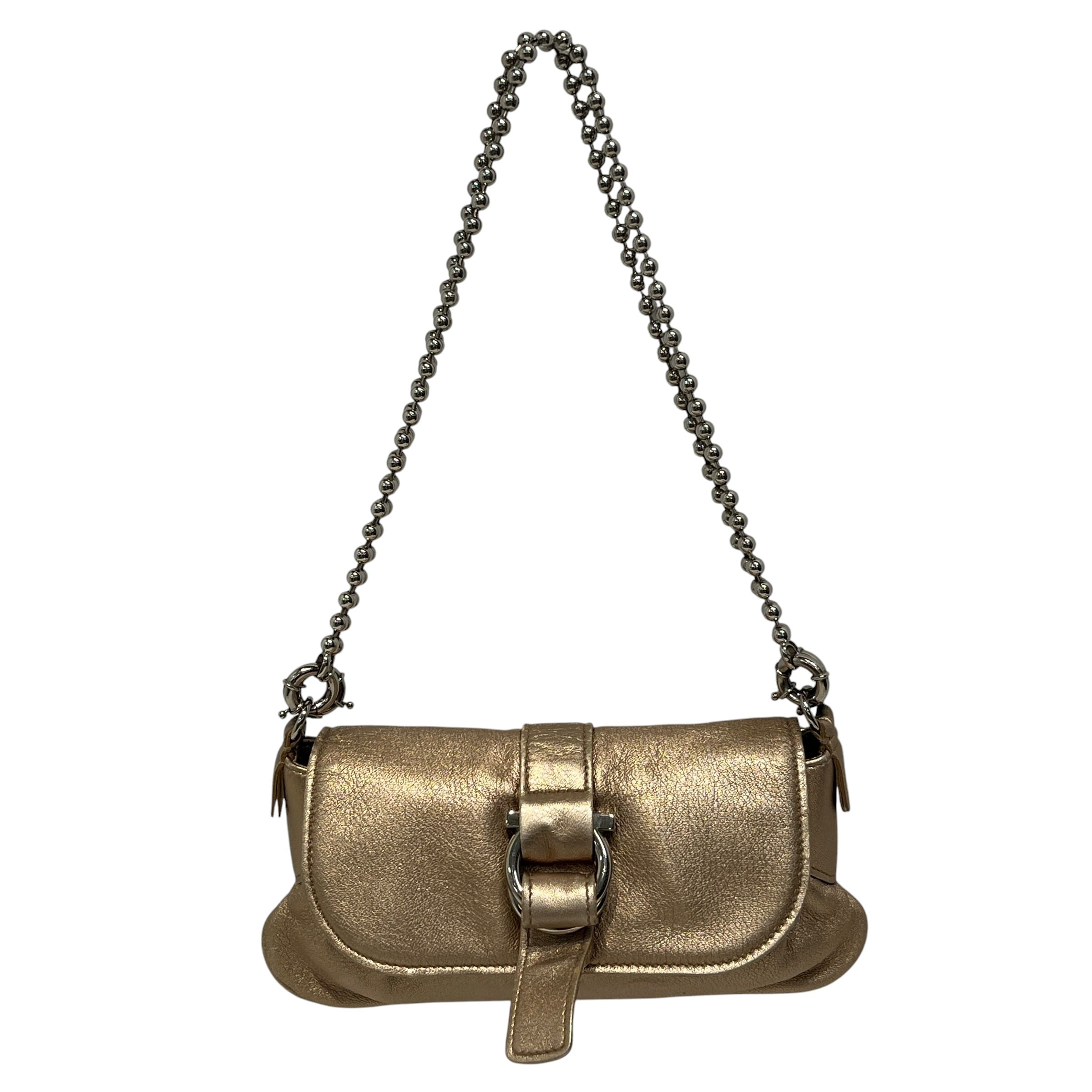Salvatore Ferragamo/Bag/Leather/GLD/Shoulder Bag w Bead Chain