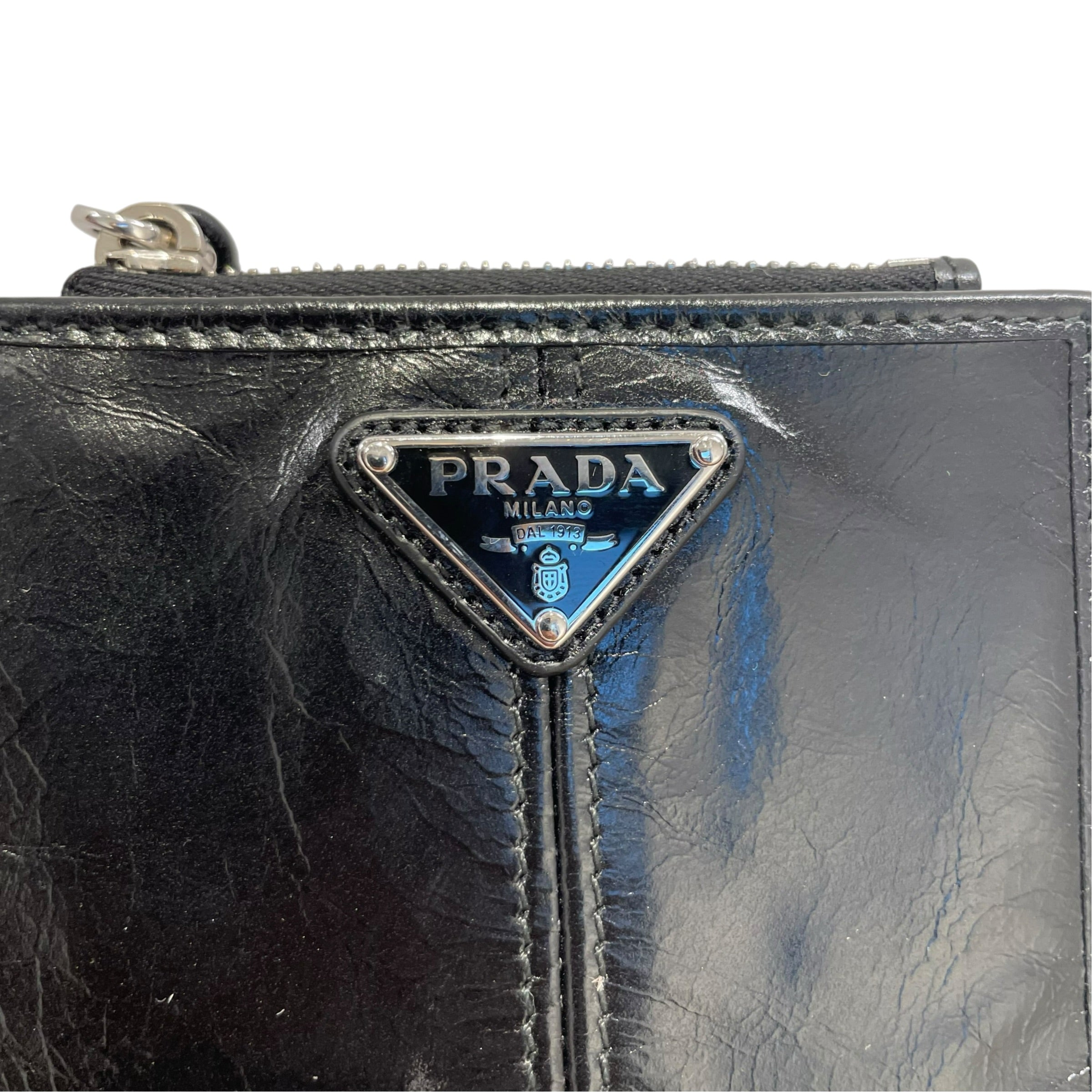 PRADA/Bifold Wallet/Leather/BLK/L's/calfskin/sil/italy/zipper/tass view 3