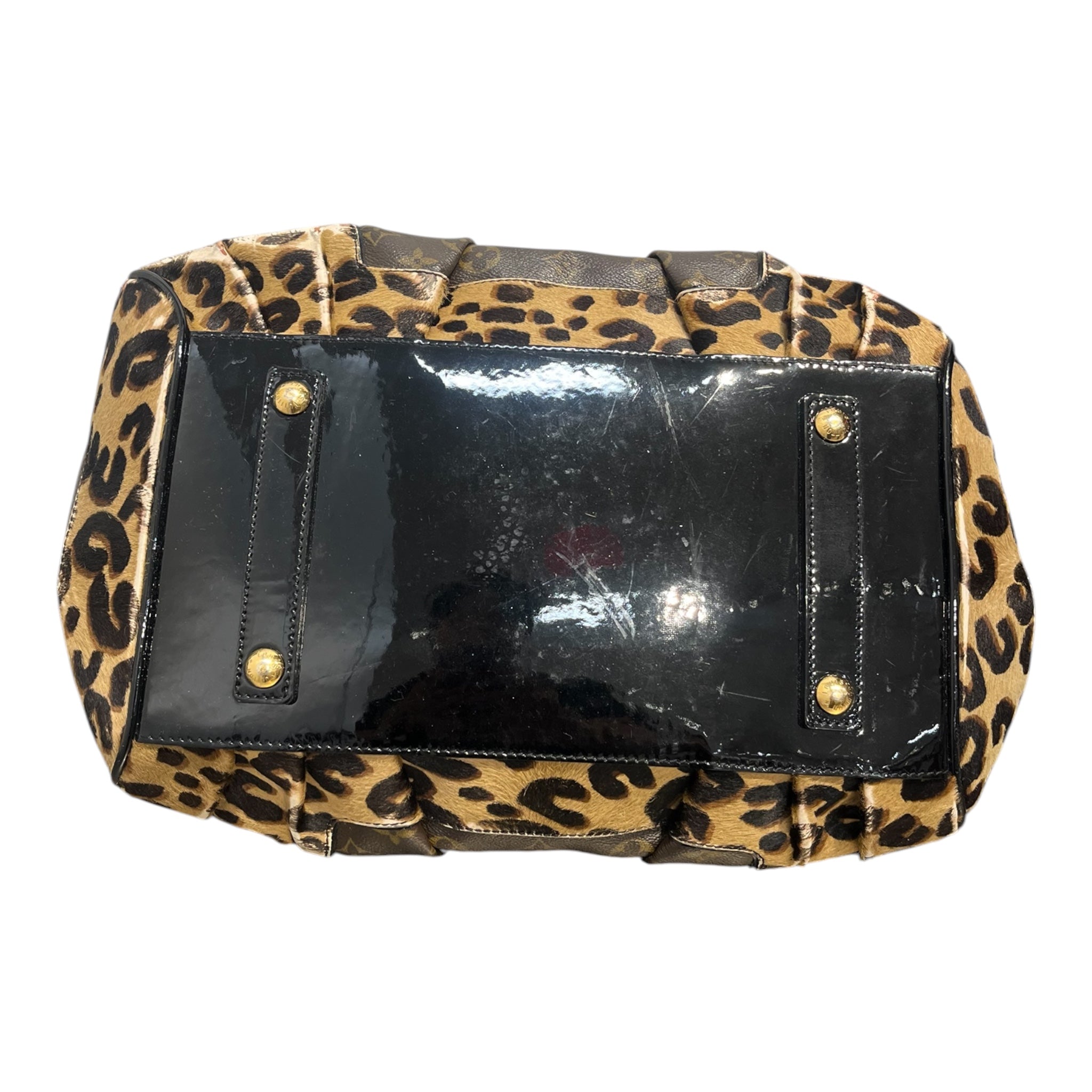 LOUIS VUITTON/Hand Bag/Monogram/BRW/gold accent with leopord bottm view 4