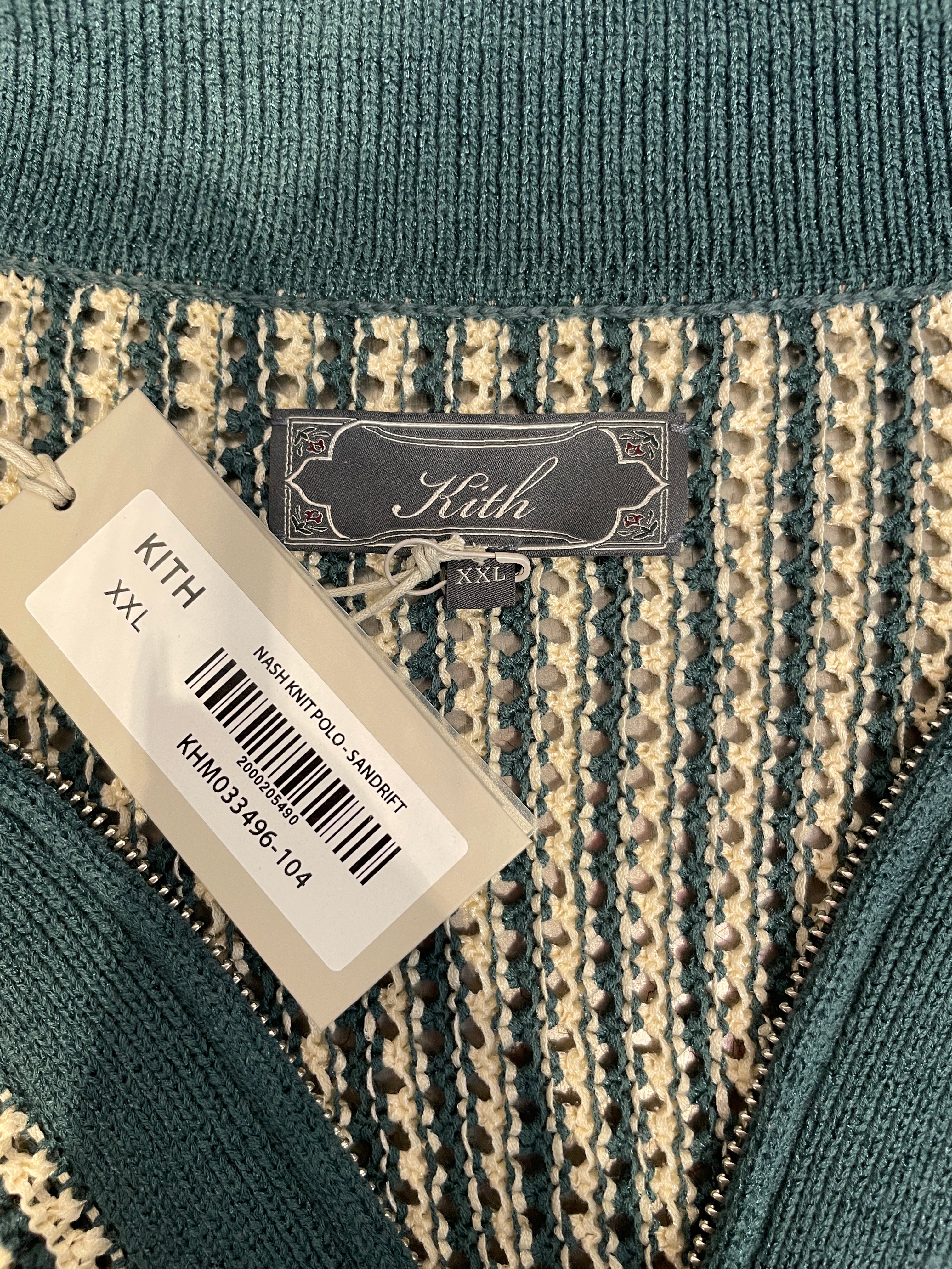KITH/Polo Shirt/XXL/Polyester/GRN/Stripe/knit polo green+beige stripes view 3