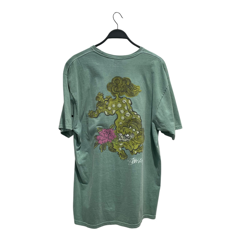 STUSSY/T-Shirt/XL/Cotton/GRN/Graphic/FU DOG PINK FLOWER