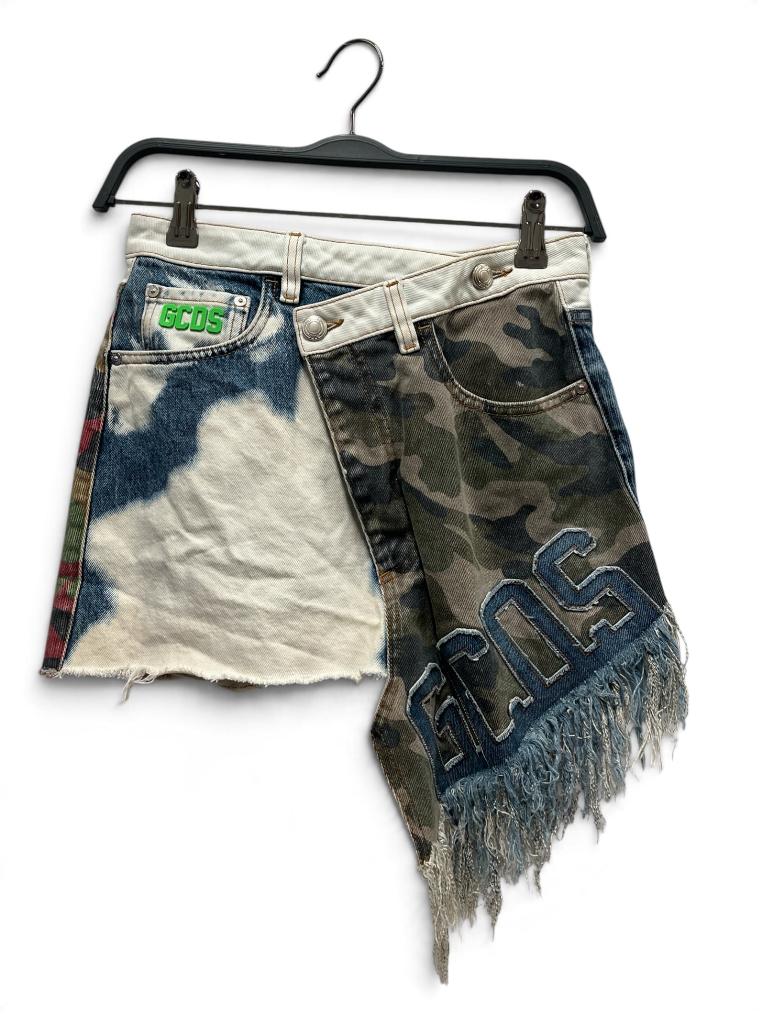 GCDS/Skirt/26/Camouflage/Denim/MLT/Asymmetrical skirt view 1