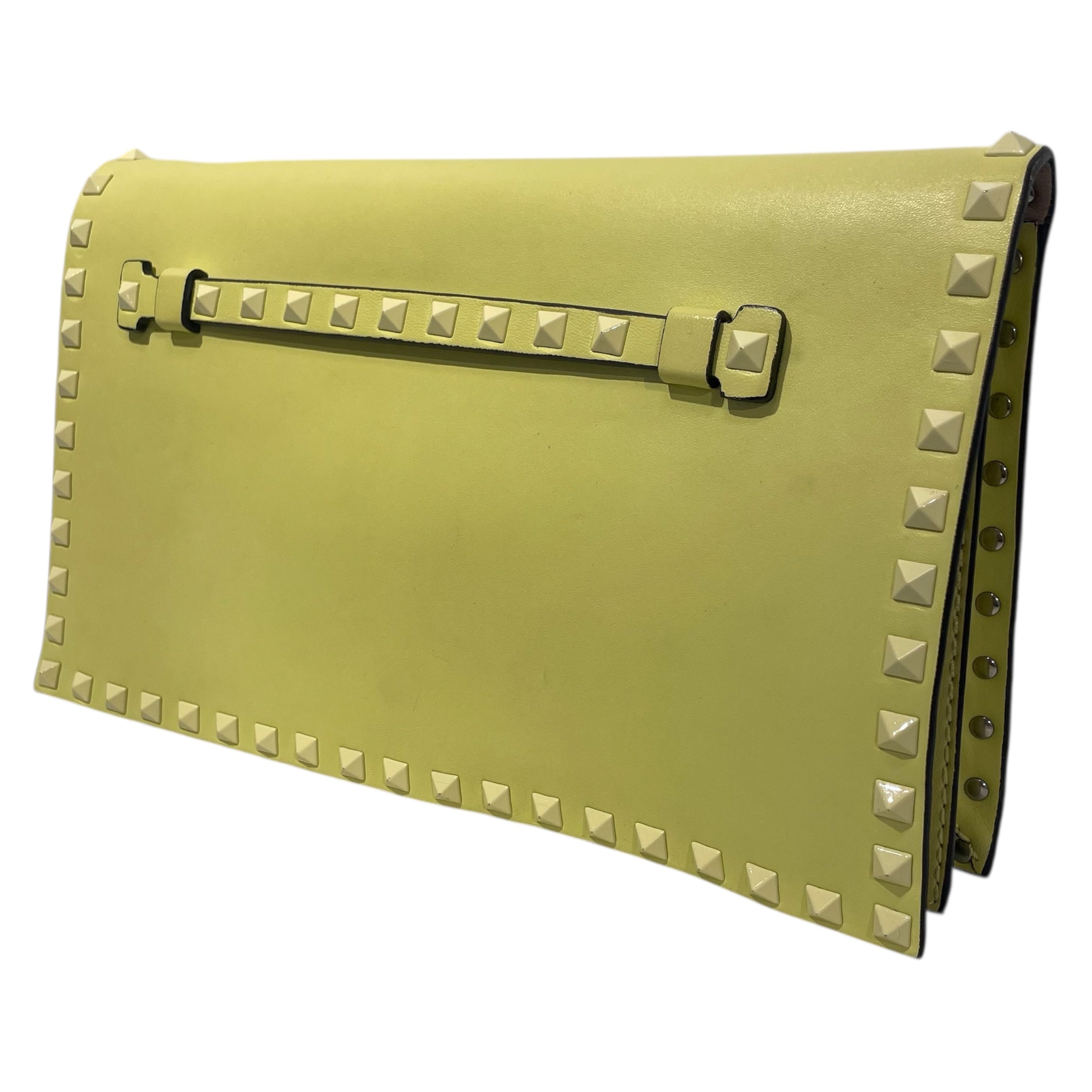 VALENTINO GARAVANI/Wallet/Leather/YEL/studded chartreuse clutch bag view 1