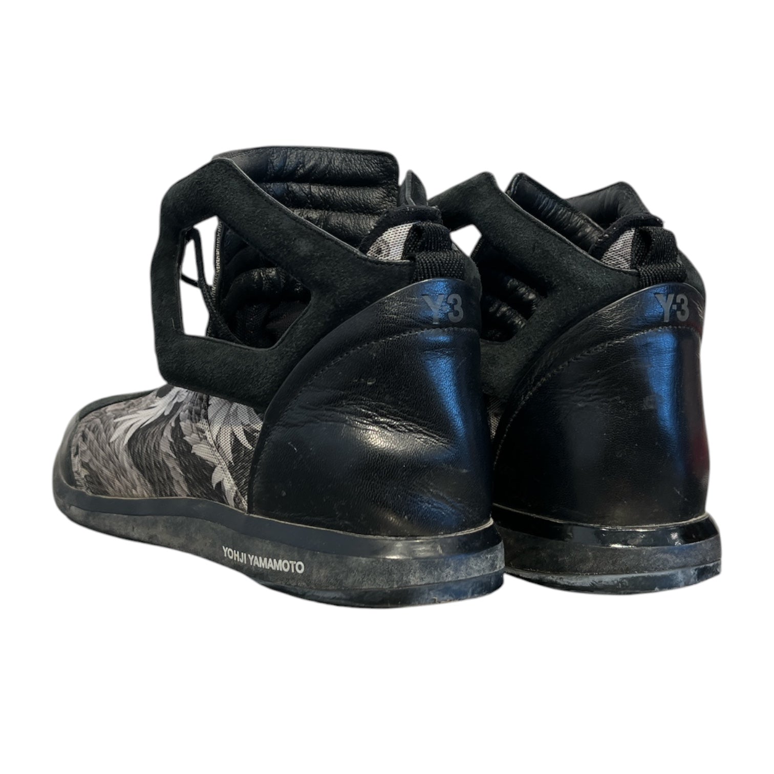 Y-3/YOHJI YAMAMOTO/Hi-Sneakers/US 6.5/Leather/BLK/DAISY PRNT HIGHTOP LEATHER TOE view 2