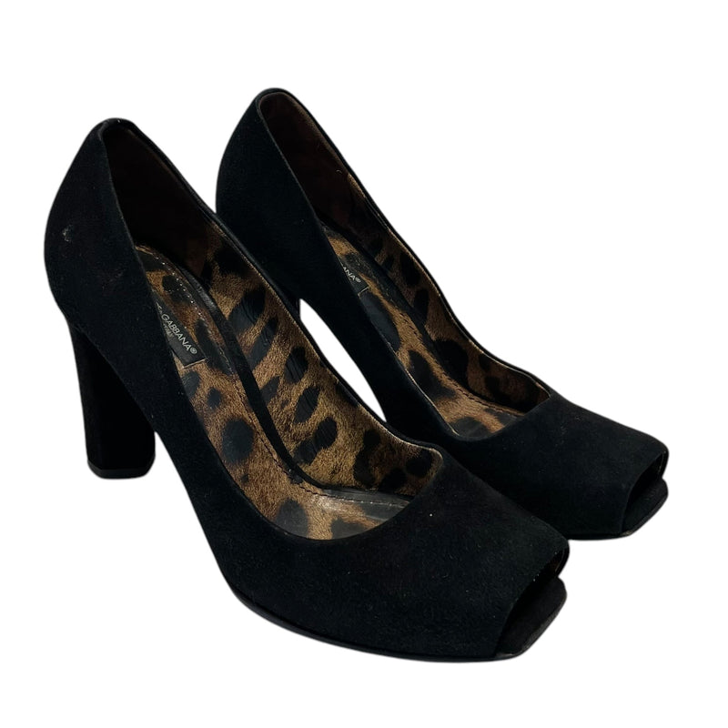DOLCE&GABBANA/Heels/EU 37.5/Suede/BLK/LEOPARD INNER