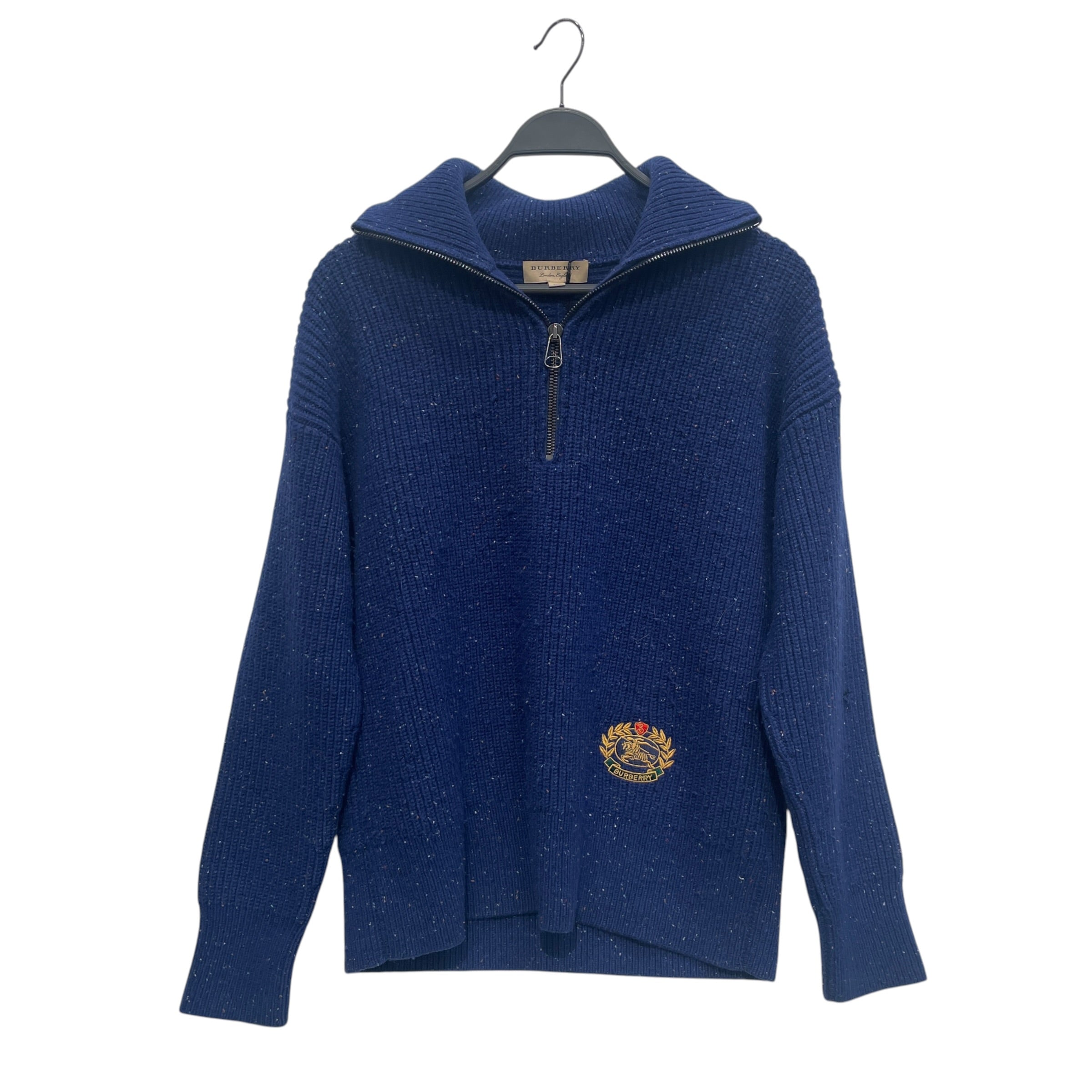 BURBERRY LONDON/Heavy Sweater/S/Wool/BLU/EMBLEM BTM R CORNER 1/4 ZIP view 1