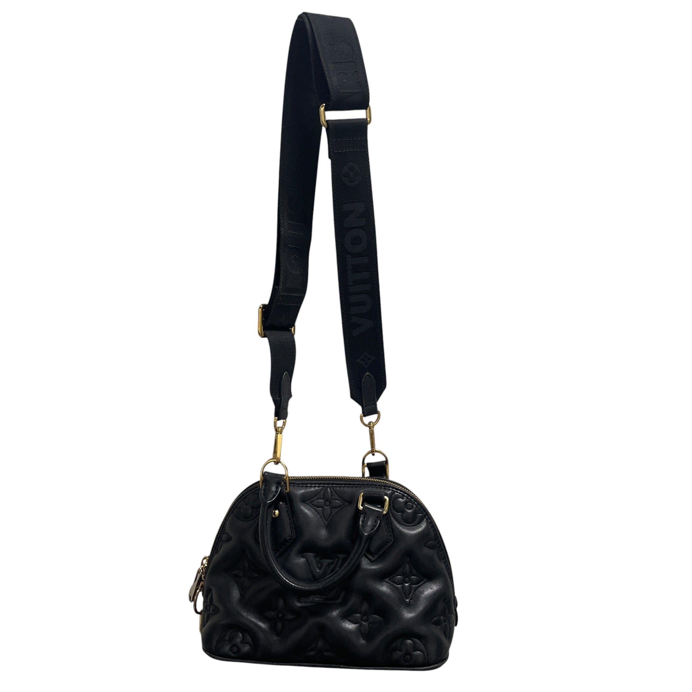 LOUIS VUITTON/Clutch Bag/Leather/BLK/idented monagram view 1