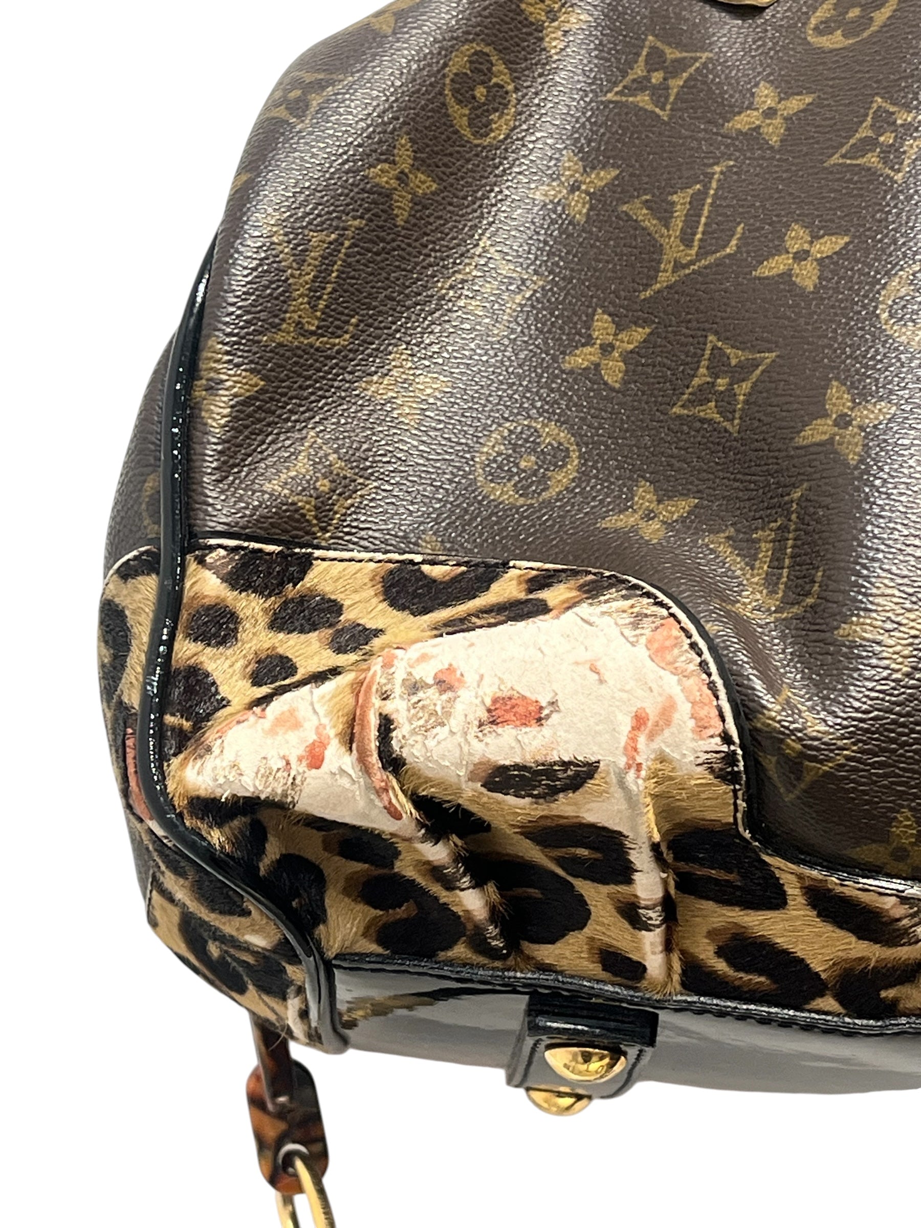 LOUIS VUITTON/Hand Bag/Monogram/BRW/gold accent with leopord bottm view 9