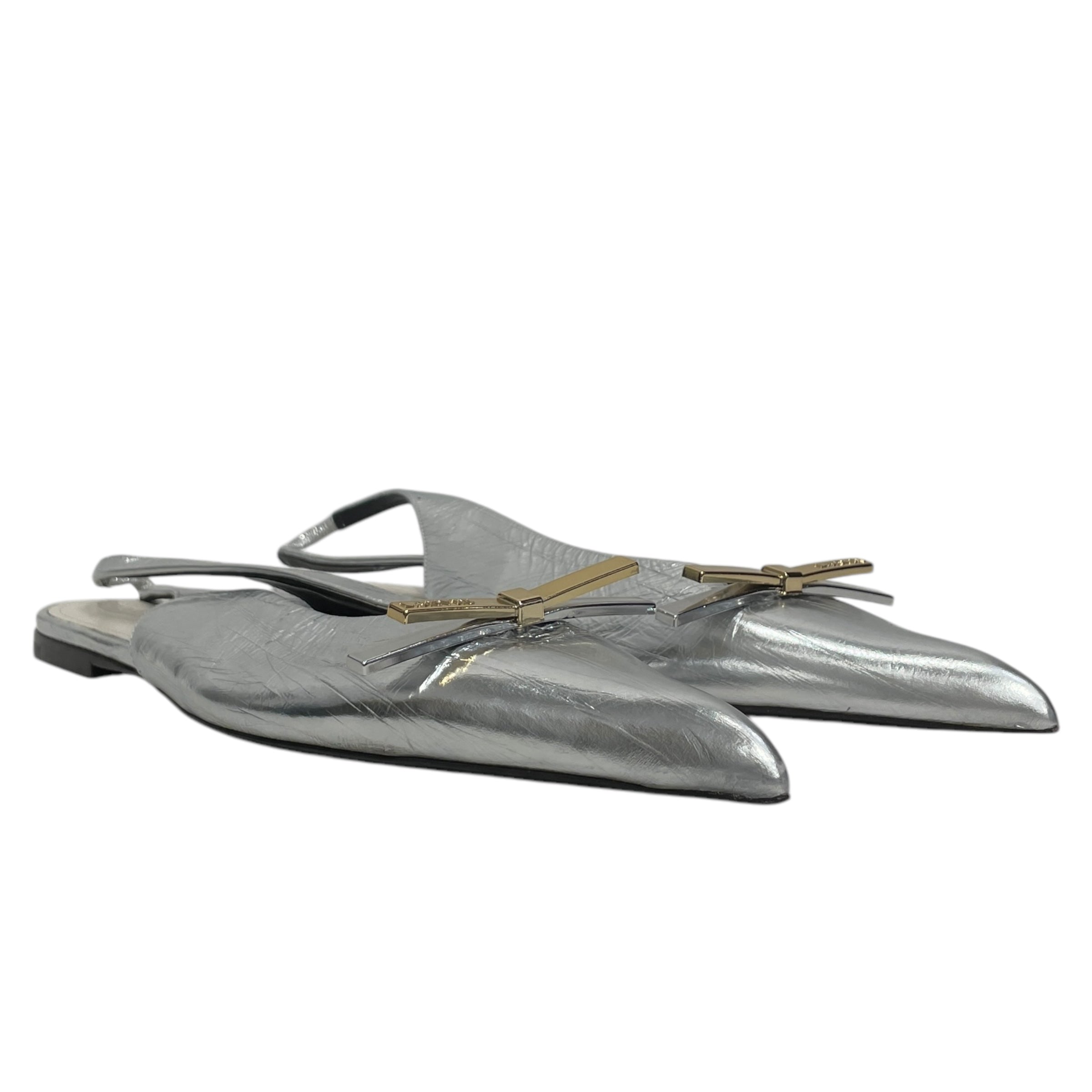 LANVIN/Sandals/EU 38/SLV/Ankle Strap/SLINGBACK/LAMINATED BALLERINA view 1