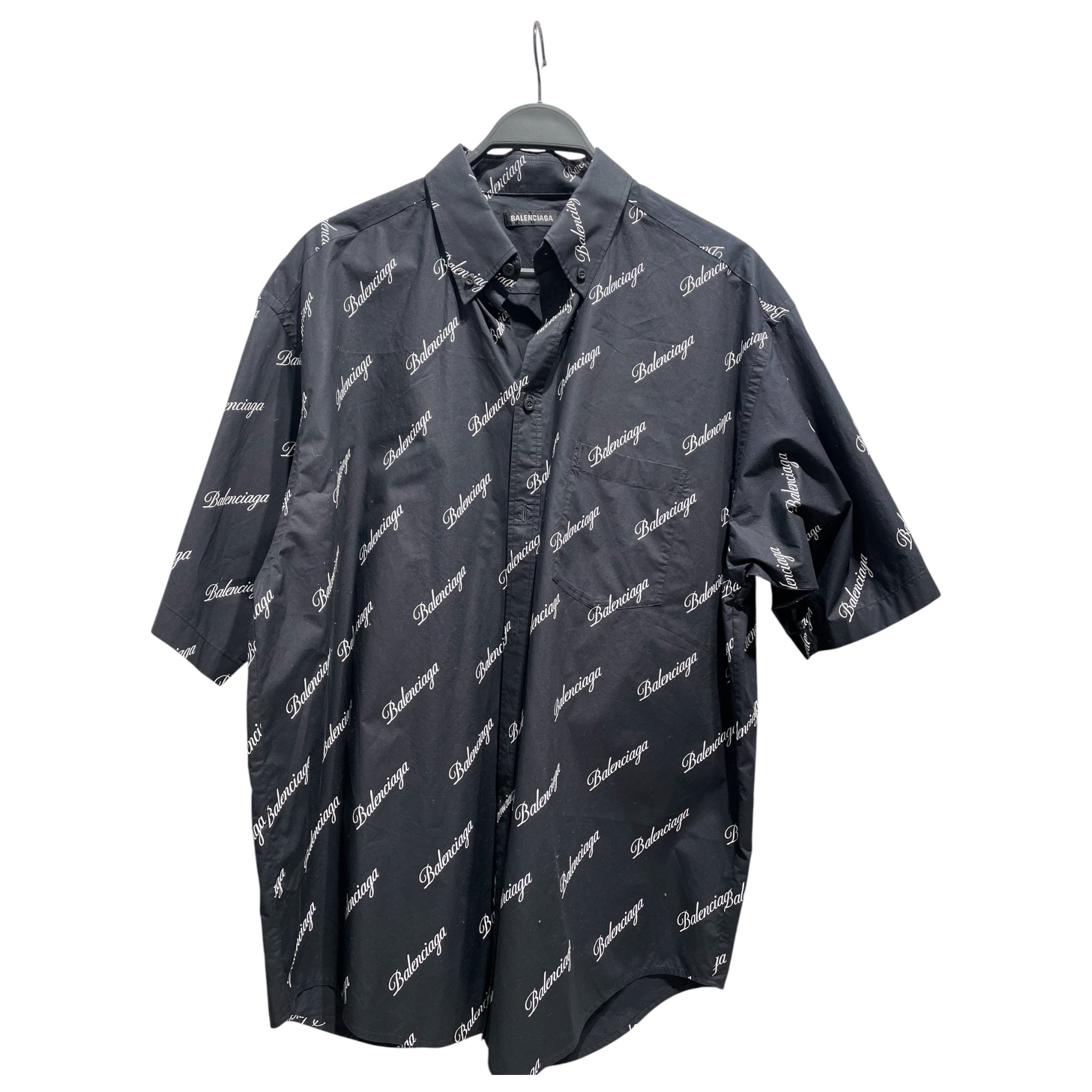 BALENCIAGA/SS Shirt/38/Cotton/BLK/All Over Print/all over cursive logo view 1